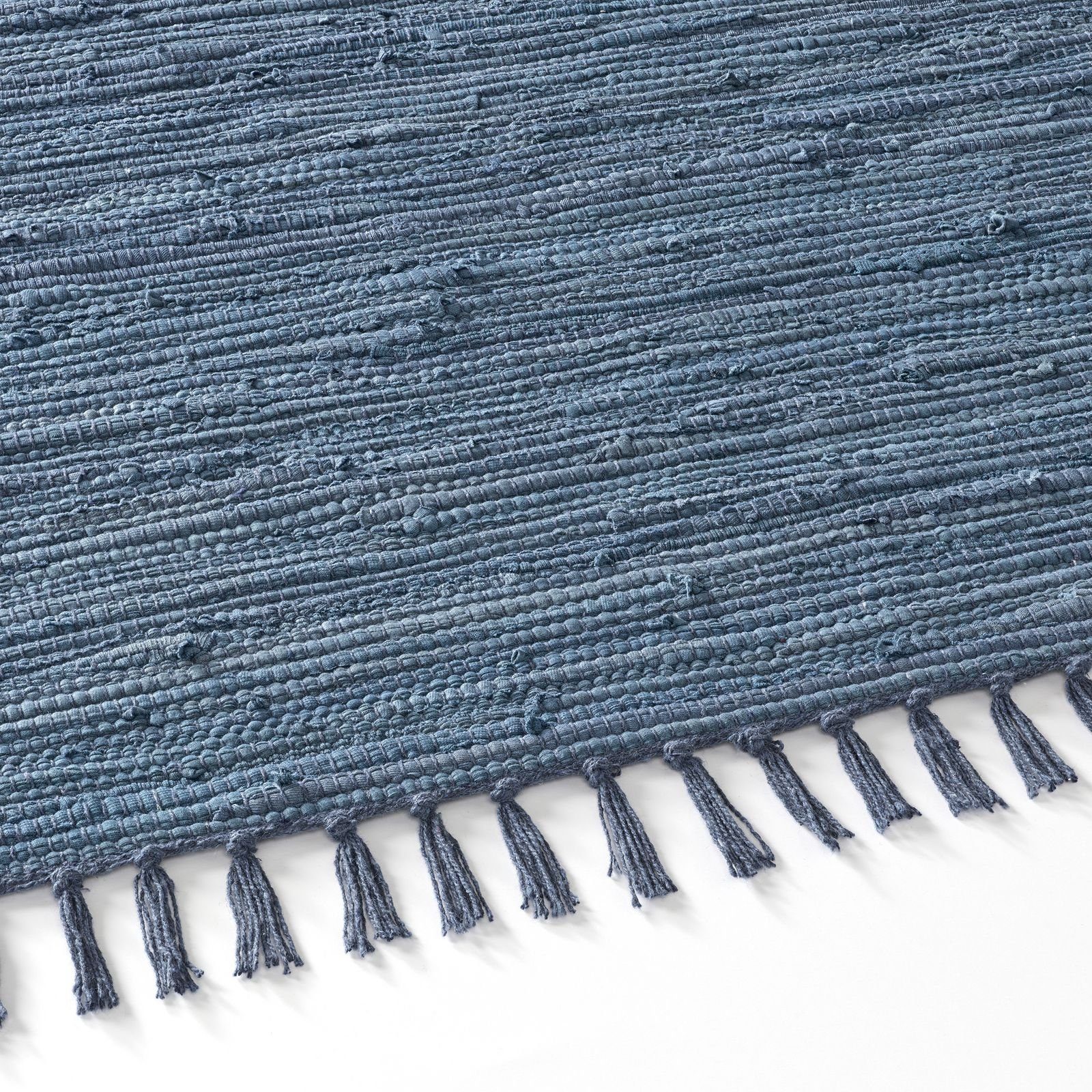 TaCa Home Teppich Handweb Flicken-Teppich Fleckerl, rechteckig, Höhe: 5 mm, Blau - 90 x 160 cm