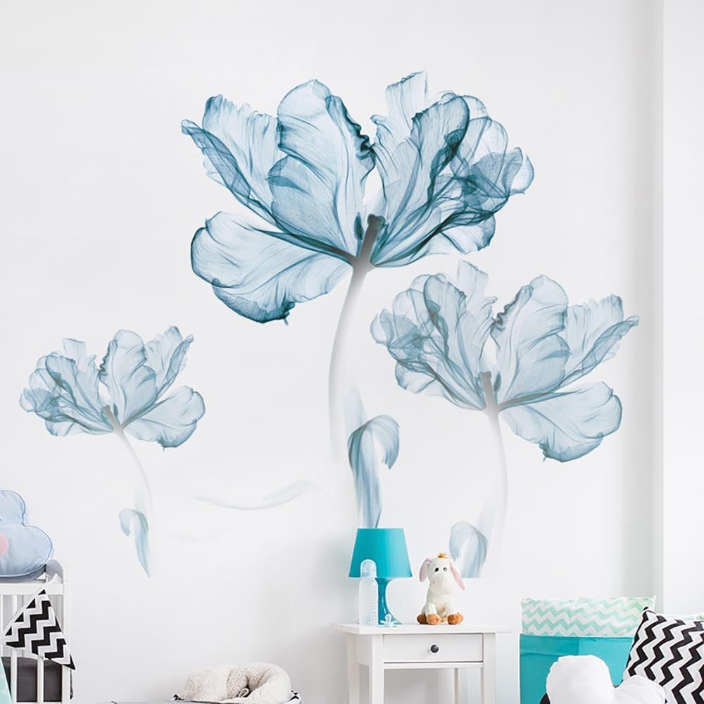 MOPUEA Wandtattoo Wandsticker 110*80cm Dekorative Wandaufkleber, Blaues Lotus-Muster (Set, Vielseitige Einsatzmöglichkeiten für jedes Zuhause), Großflächiges De – Bild 3 von 5