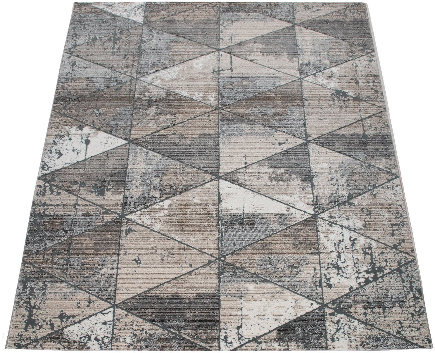 Paco Home Teppich Harnuba 757, rechteckig, Höhe: 9 mm, Kurzflor, modernes Rauten Design, verwaschene Optik, Wohnzimmer