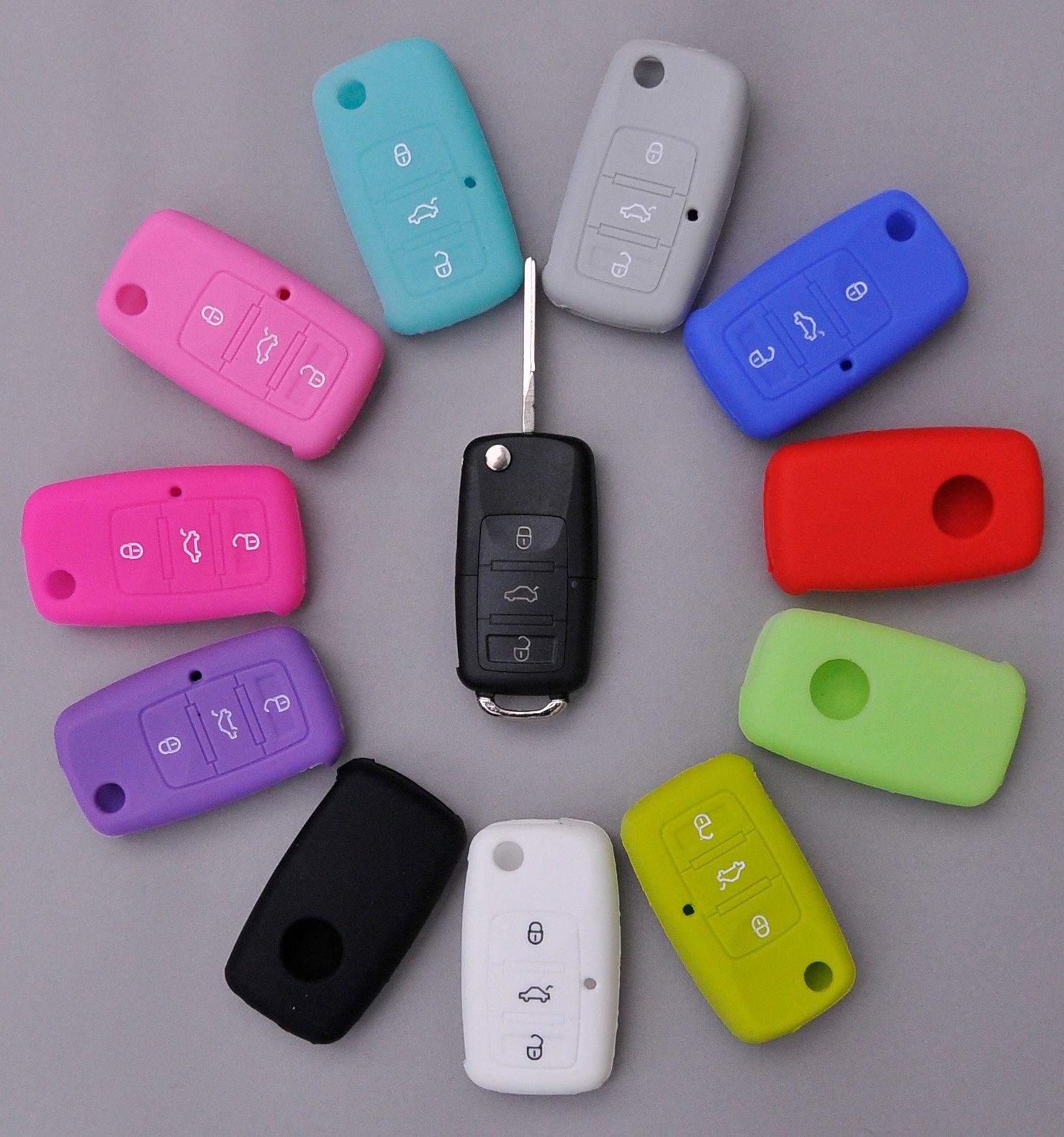 Klappschlüssel Silikon Schlüsseltasche mt-key Softcase 11/2009 Seat Autoschlüssel Pink, VW Skoda Tasten Schutzhülle bis 3 für