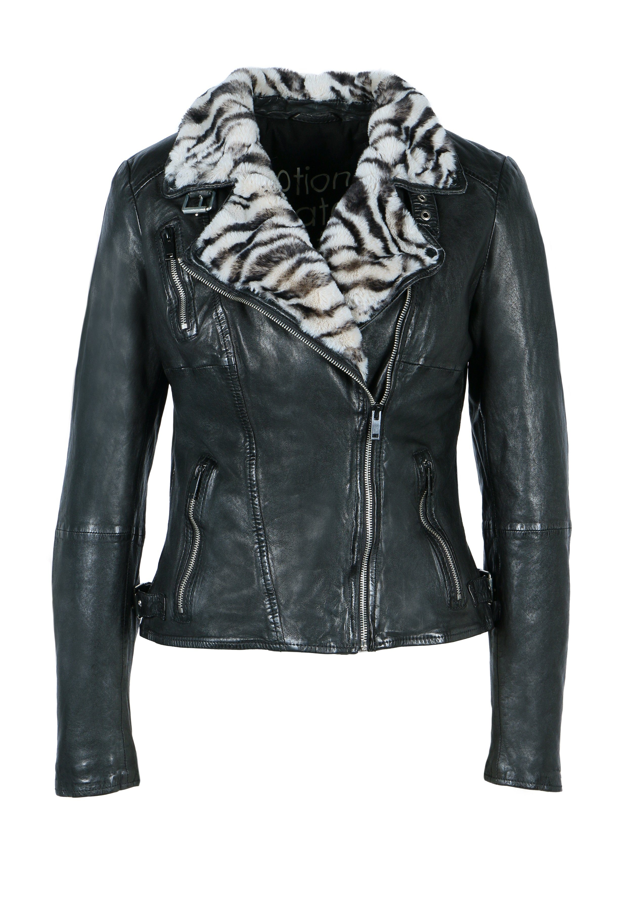 Freaky Nation Lederjacke »Winter Zebra-FN« kuscheliger Kunstfellbesatz am Kragen im Zebra-Look