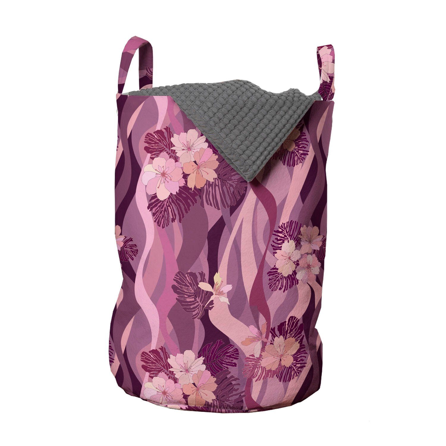 Abakuhaus Wäschesäckchen Wäschekorb mit Griffen Kordelzugverschluss für Waschsalons, Blumen Vertikale Wellenförmige Muster-Kunst