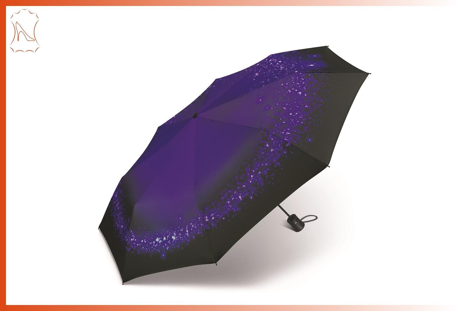 Taschenregenschirm Taschenschirm schwarz mit lila Wirbel Halbautomatik Mini AC