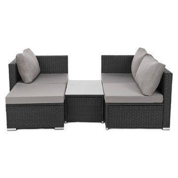 Gartenmöbelset QUEENS, (Set, variables Outdoor-Ecksofa mit passender Abdeckplane), Outdoor-Ecksofa, variabel, mit Abdeckhaube, Polyrattan, Schwarz