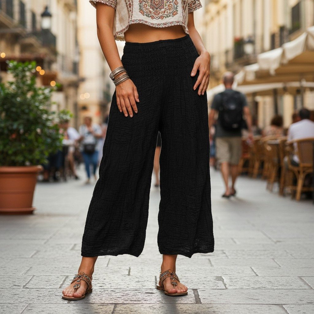 Guru-Shop Relaxhose Bequeme 3/4 Musselin Palazzohose, Marlenehose.. alterna günstig online kaufen