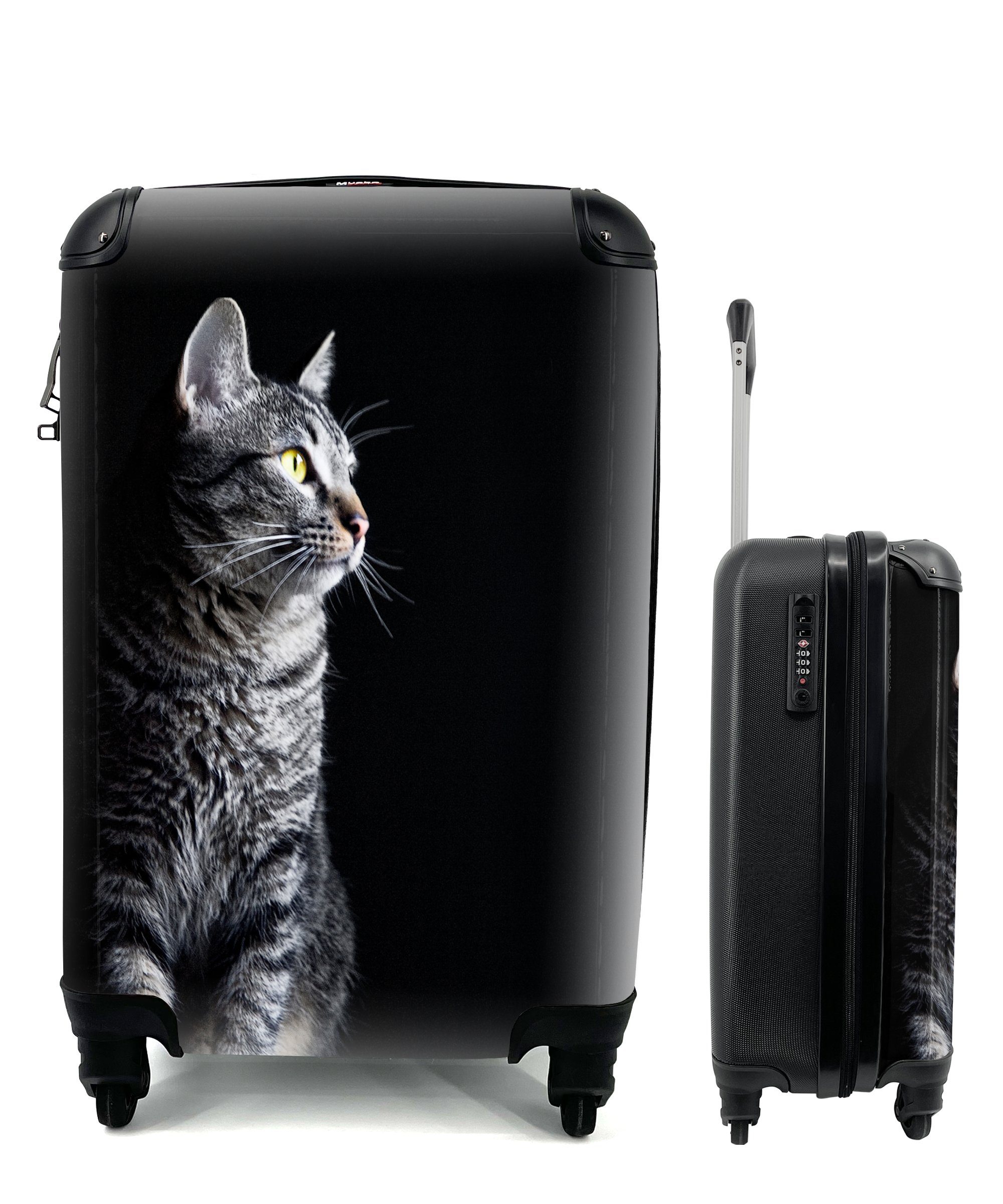 MuchoWow Handgepäckkoffer Katze schaut weg, 4 Rollen, Reisetasche mit rollen, Handgepäck für Ferien, Trolley, Reisekoffer
