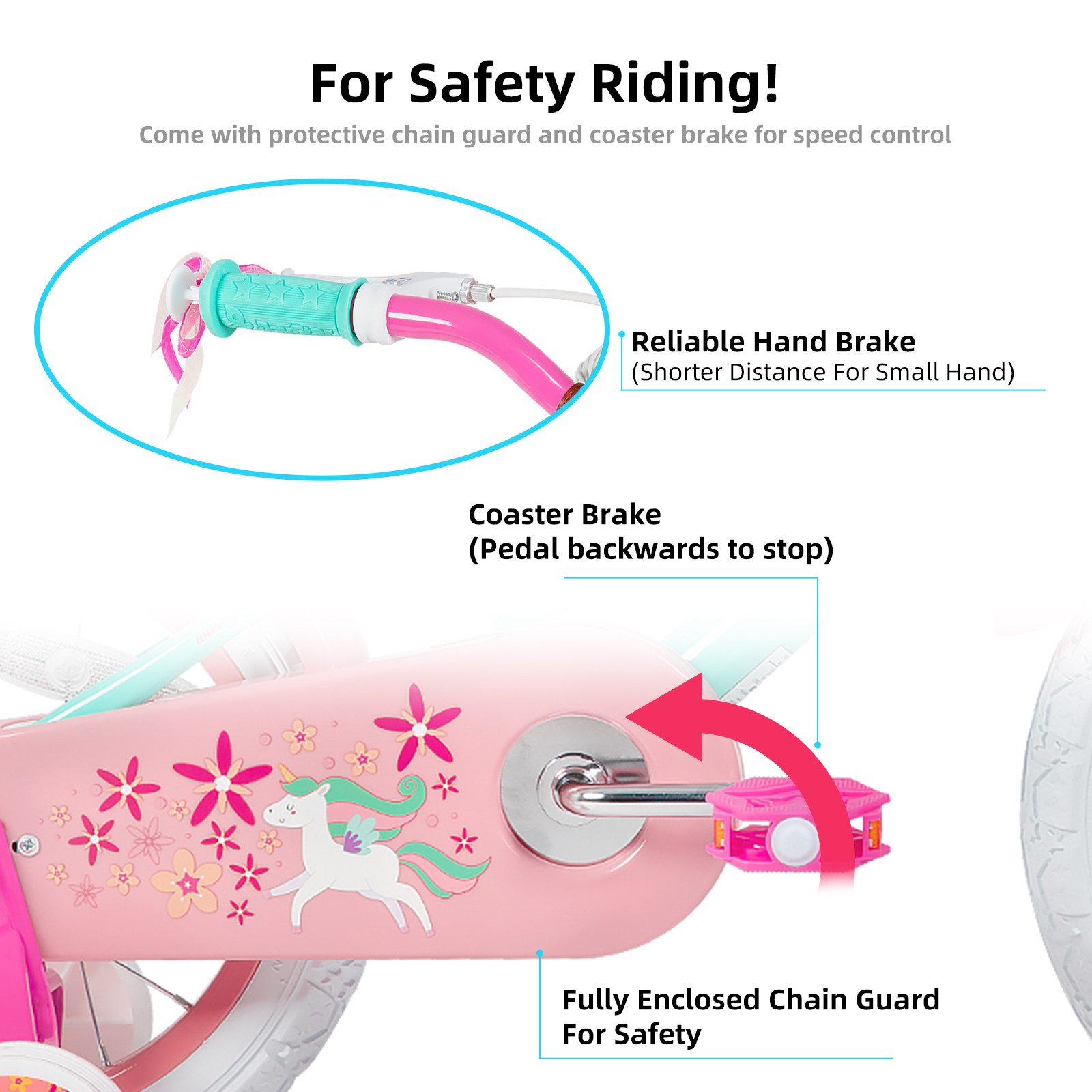 JOYSTAR Children's Bicycle 12 14 16 18 inch Girls' Bicycle, 3 - 9 Years, Gift for Princess, 1 Speed, Doll Bike Seat & Training Wheels & Basket Streamer, 18 inch with Training Wheels