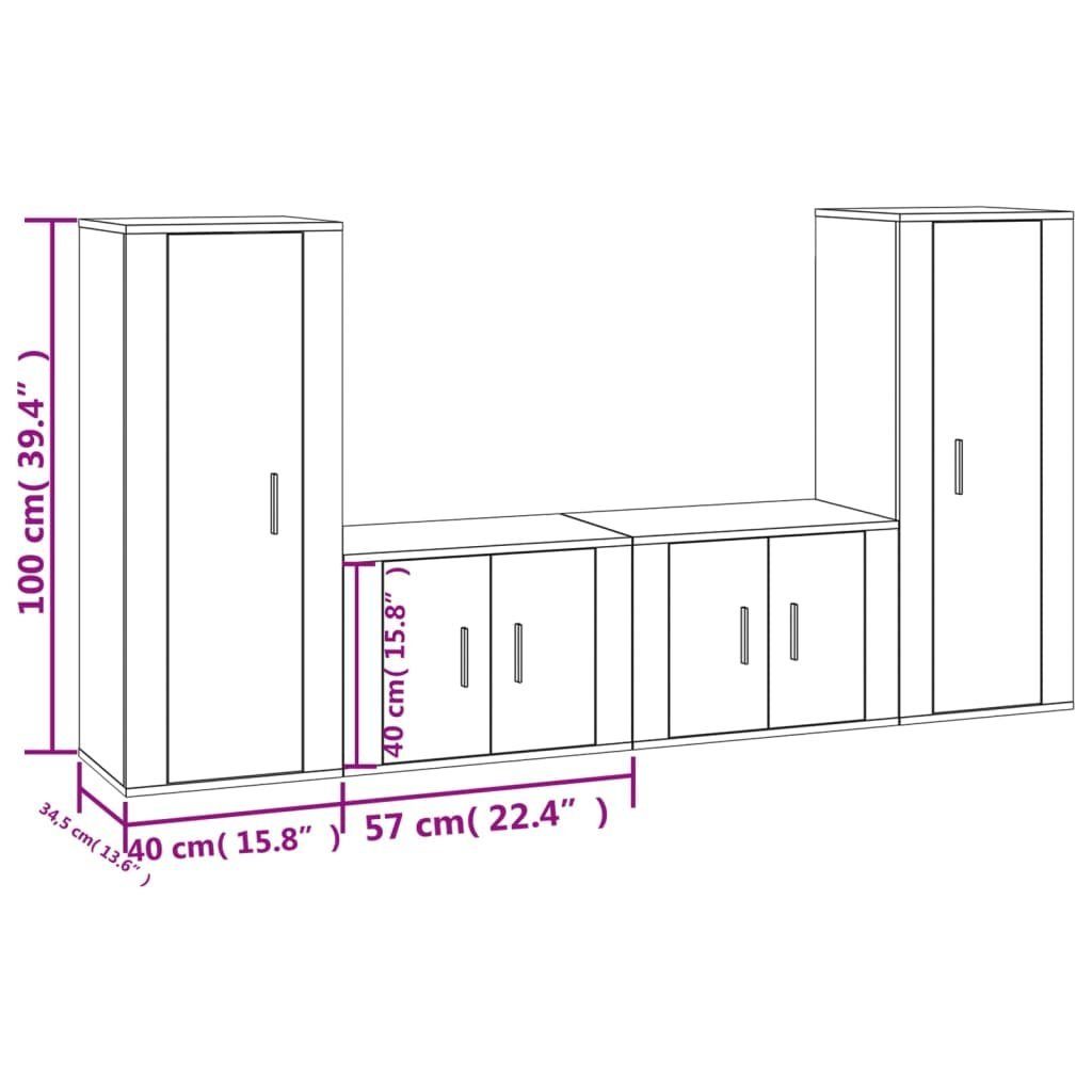 Holzwerkstoff Betongrau TV-Schrank-Set TV-Schrank furnicato 4-tlg.