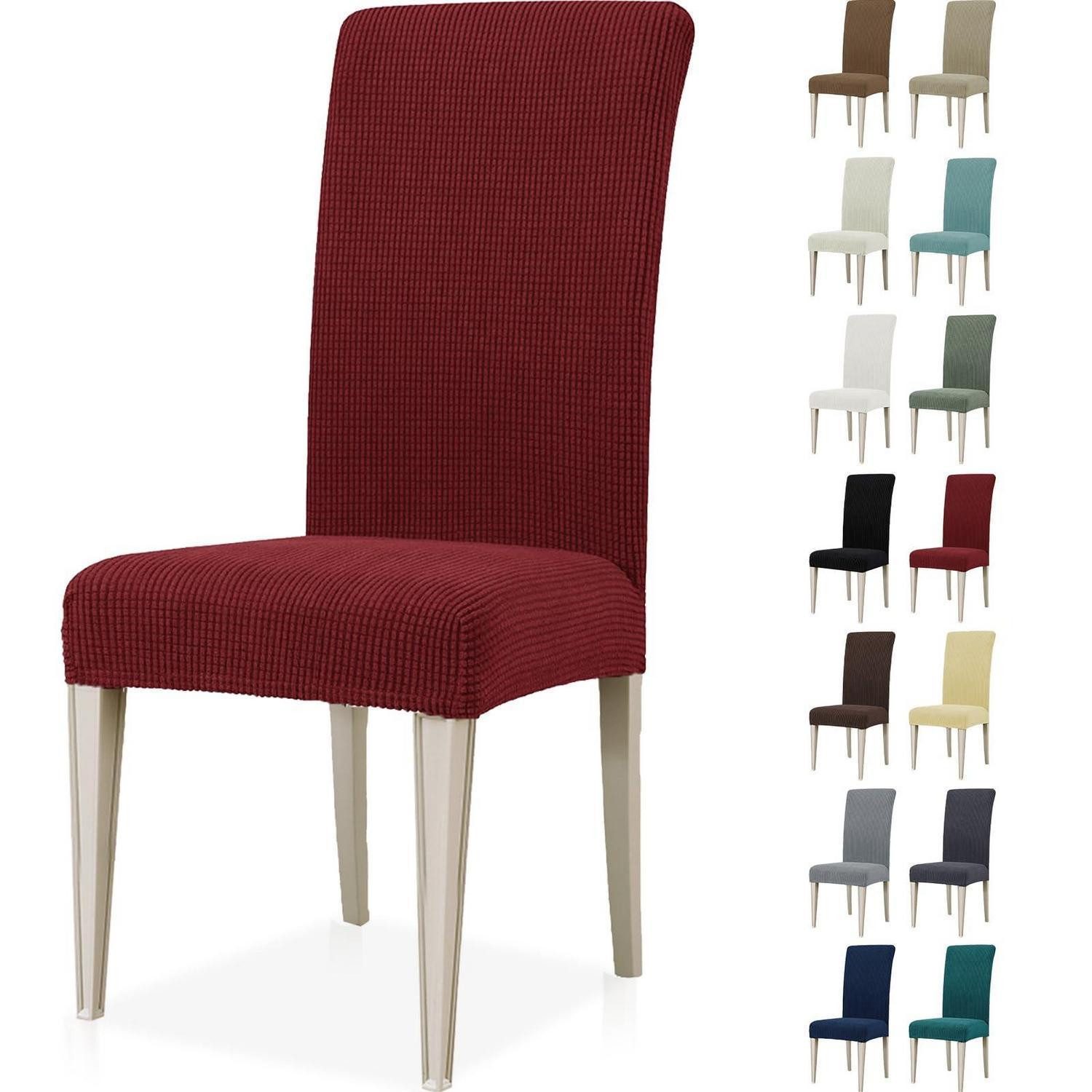 LuxusKollektion Stuhlbezug Stuhlhussen Stretch 4er Set Elastisch Waschbar Bordeaux 4er Set