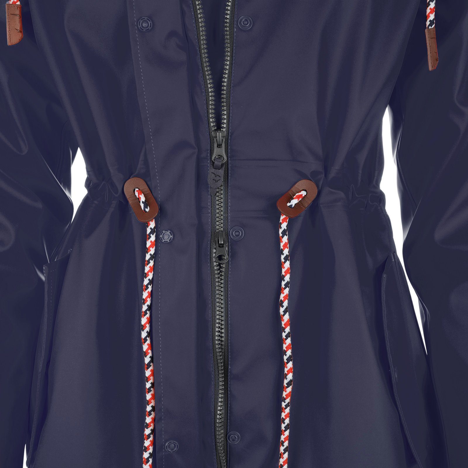 Wasserdichte PU - Jacke marine Regenjacke Regenmantel mit Damen Teddy-Fleece-Futter aus modAS