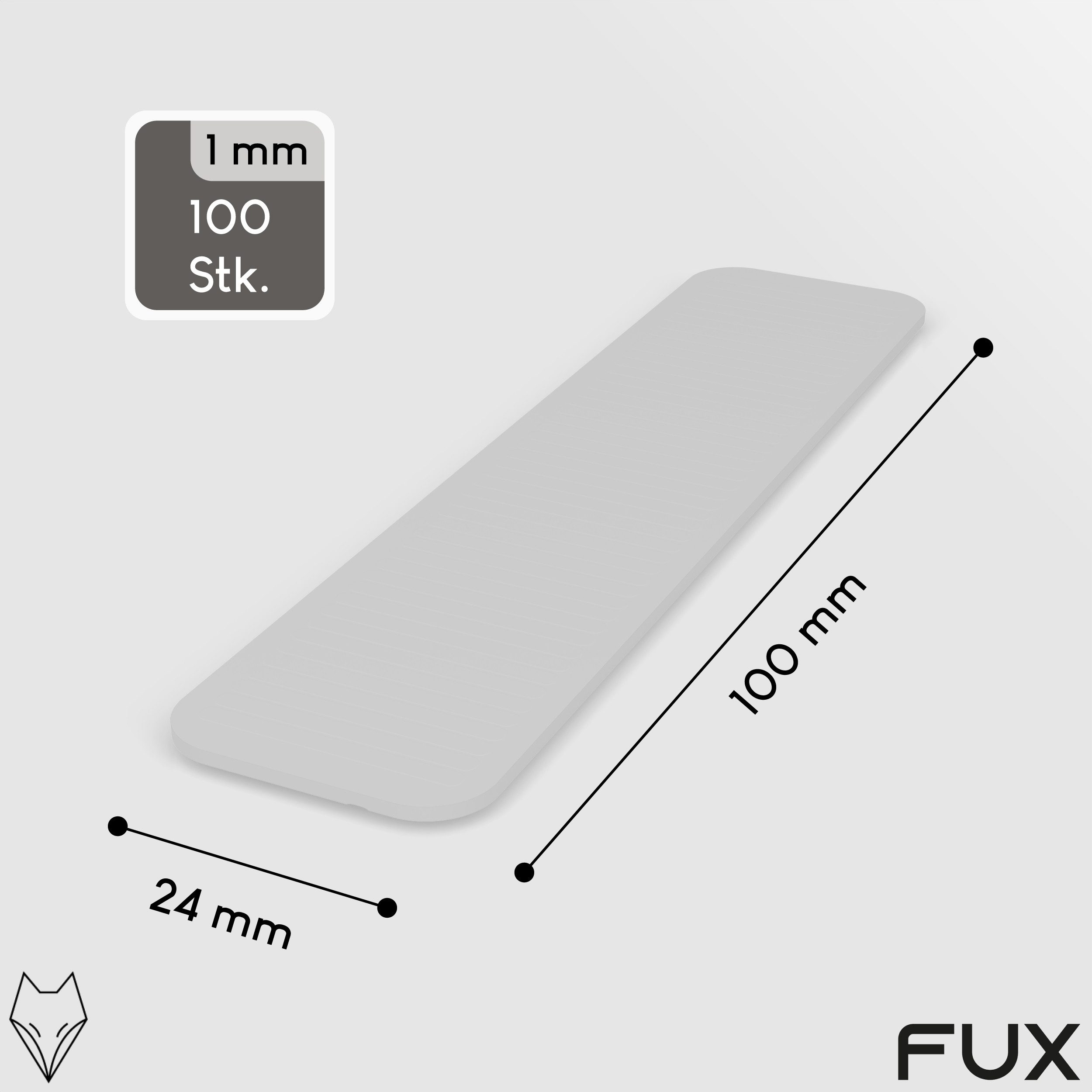 FUX Unterlegplatte Kunststoff Abstandshalter 100x24 1-6mm Made in Germany Distanzklötze, 1-6mm, 1mm, 2mm, 3mm, 4mm, 5mm, 6mm, 100-St., 100 % Recyceltes Material