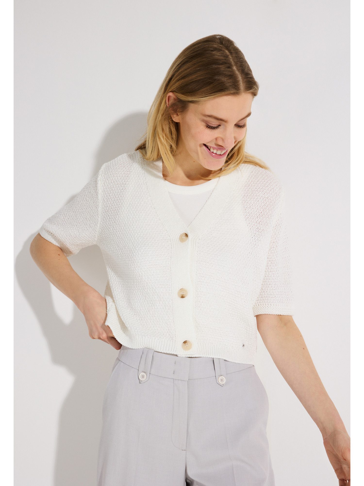 MORE&MORE Strickjacke kurze, shiny Struktur-Strickjacke