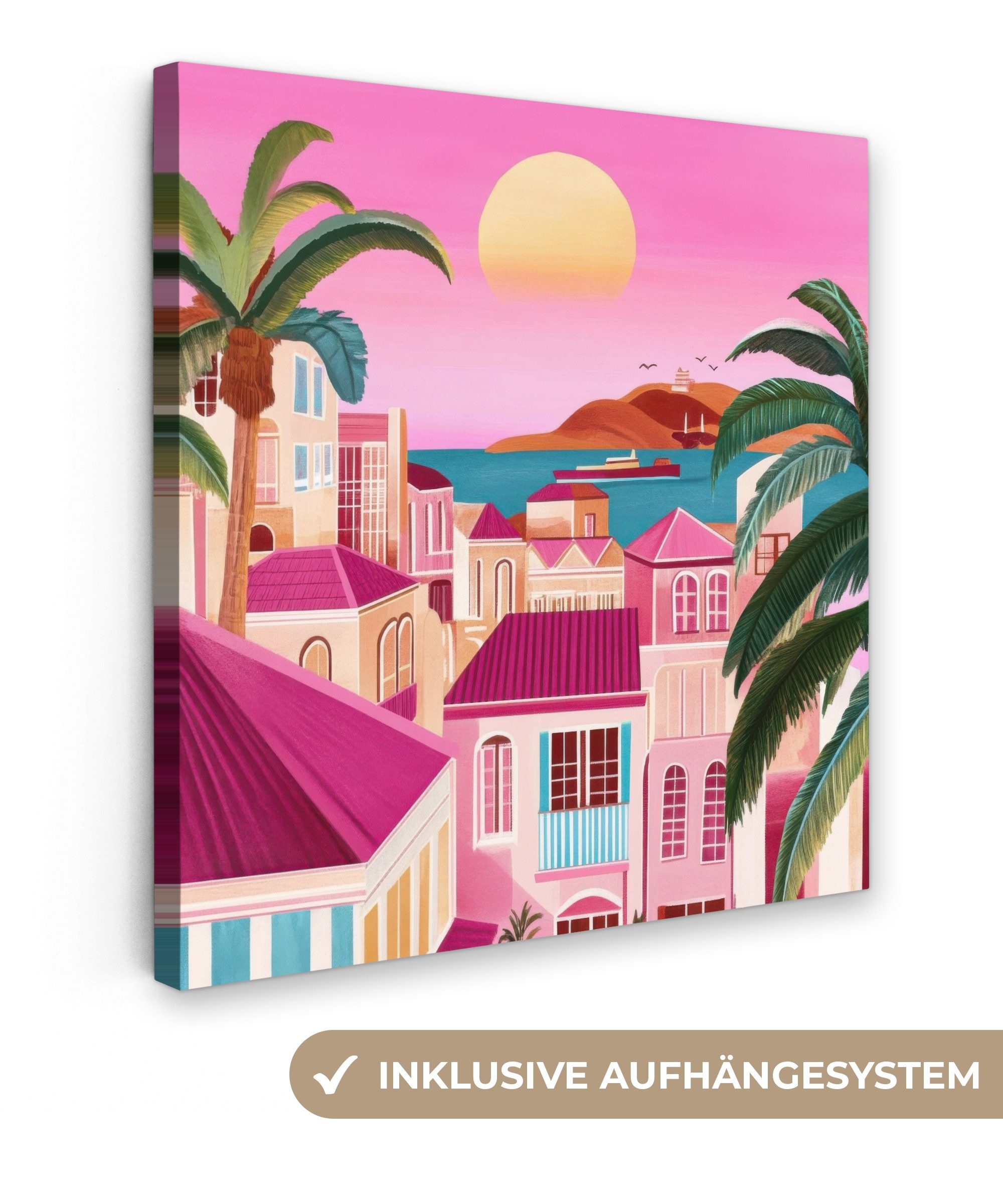OneMillionCanvasses® Leinwandbild Stadt - Rosa - Palmen, Fotodruck (1 St), günstig online kaufen
