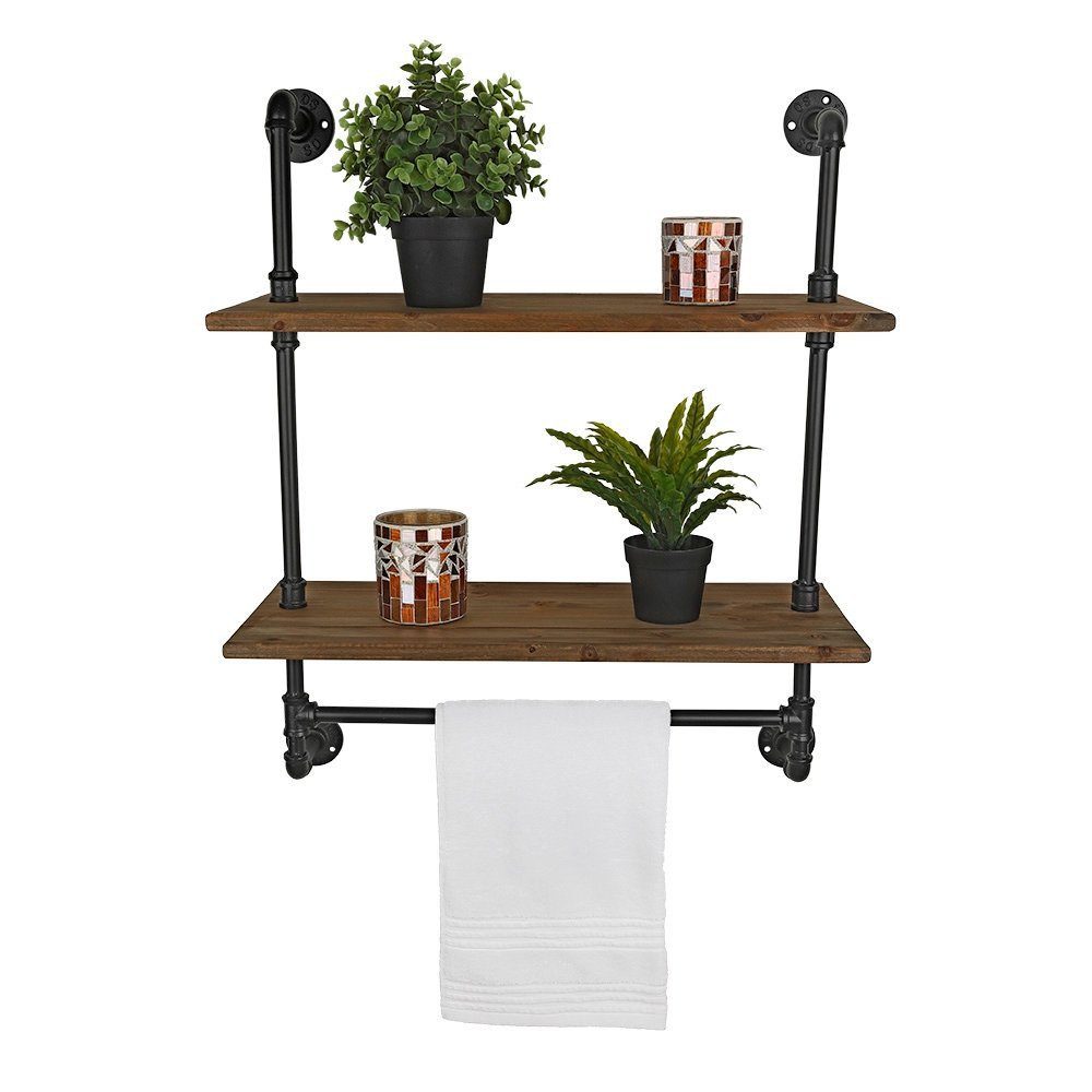 Feel2Home Wandregal Regal Wandregal Industriestil 2 Ebenen Holz Rohr Handtu günstig online kaufen