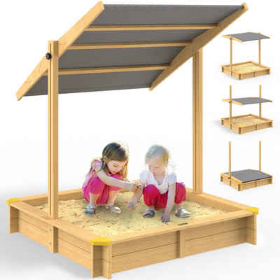 Spielwerk Sandkasten, Samu mit Dach 120x120cm naturbelassenes Holz Füllstand Skala UV 50+