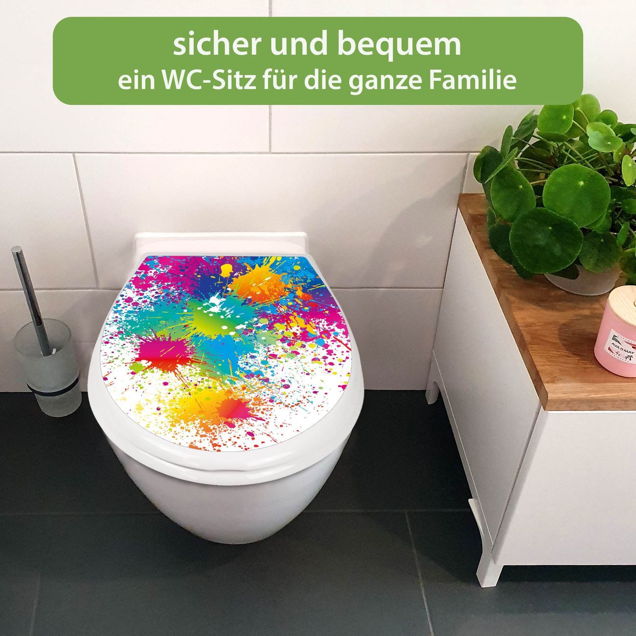banjado WC-Sitz mit Kindersitz Motiv Farbspritzer (mit Kindersitz, integrierte Scharniere), 44,9 x 37,1 x 5 cm
