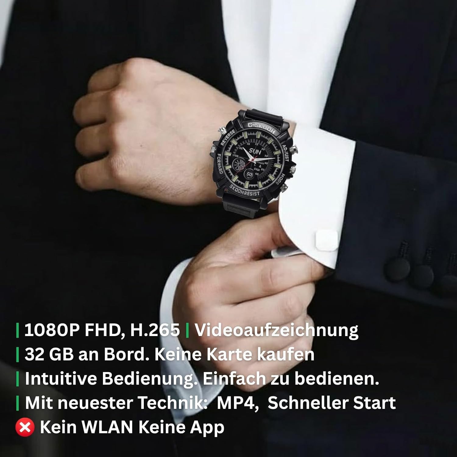 SpionProfi Überwachungskamera 32GB Armbanduhr Mini Kamera Video Foto Ton Aufnahme Cam (1-tlg., Mini Spycam Armbanduhr Versteckte Kamera Video Cam)