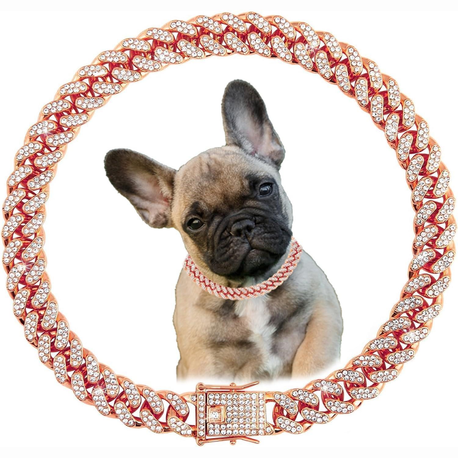 LuxusKollektion Hunde-Halsband Halsband Hund Rotgold Kristall 61cm, Metall