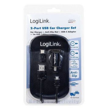 LogiLink PA0204 Kfz Adapter 2x USB 10.5W KFZ-Netzteil (5V, Antirutschmatte, für Smartphones Tablet Powerbank, schwarz)