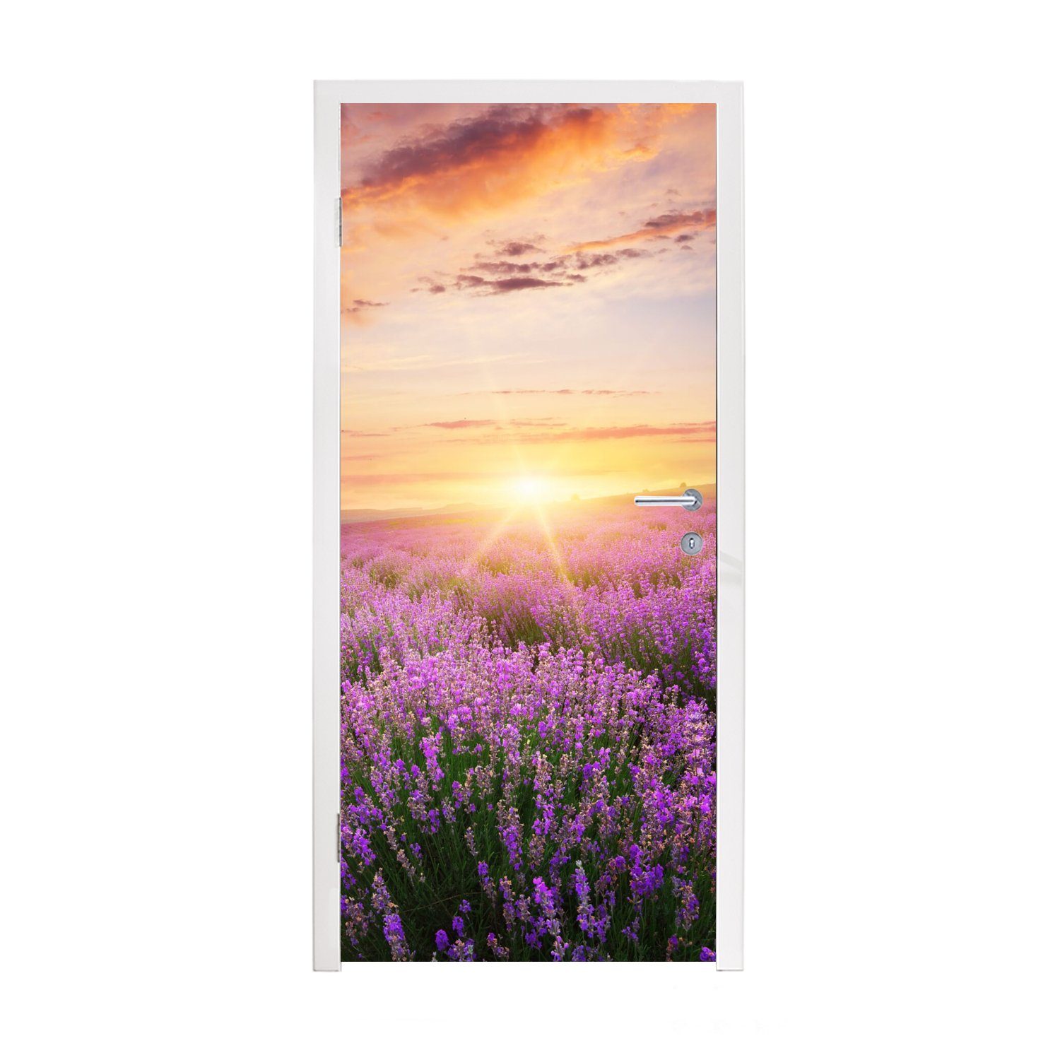 MuchoWow Türtapete Lavendel - Sonne - Blumen, Matt, bedruckt, (1 St), Fototapete für Tür, Türaufkleber, 75x205 cm