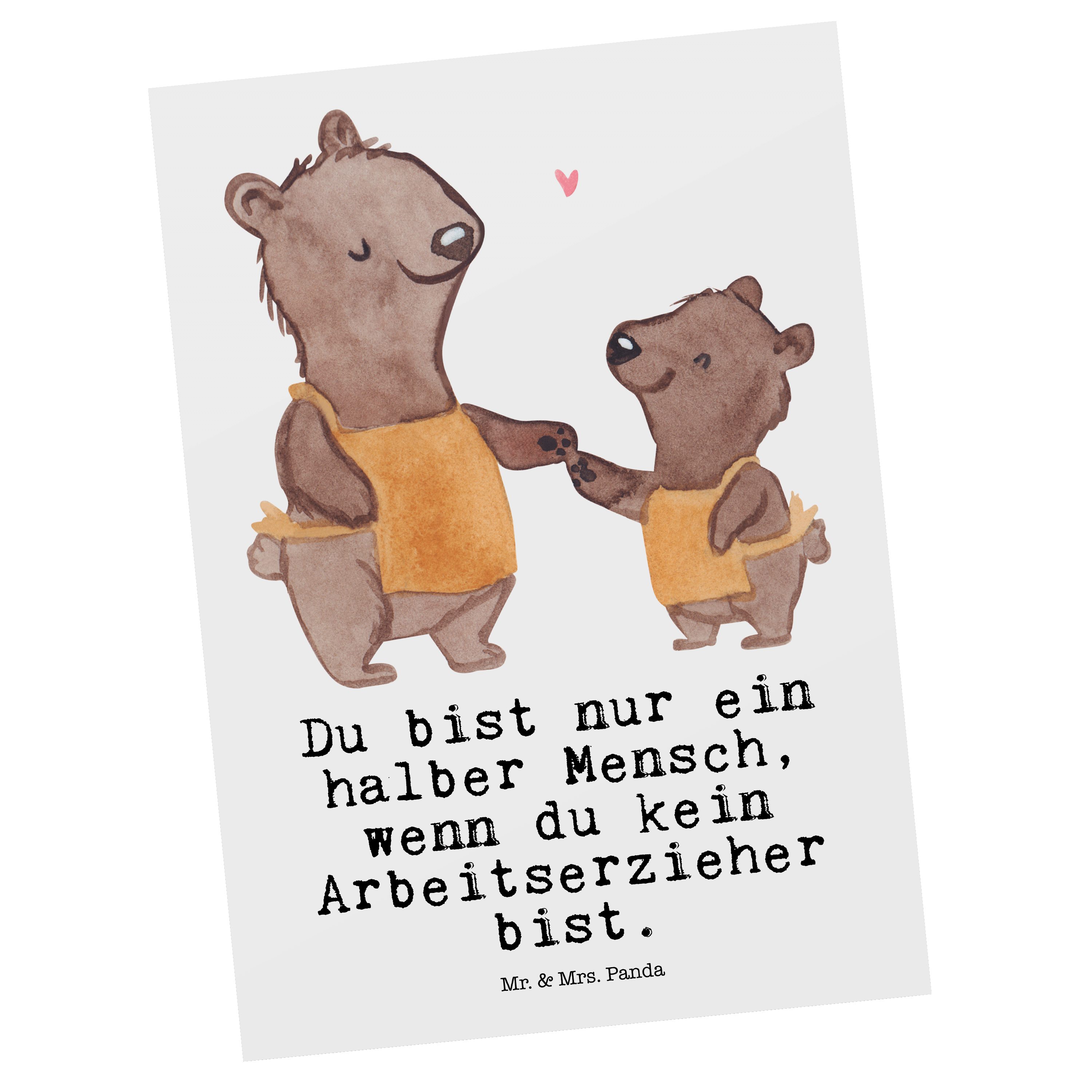 Mr. & Mrs. Panda Herz Ausbildung Weiß Postkarte - Geschenkkarte, mit - Arbeitserzieher Geschenk