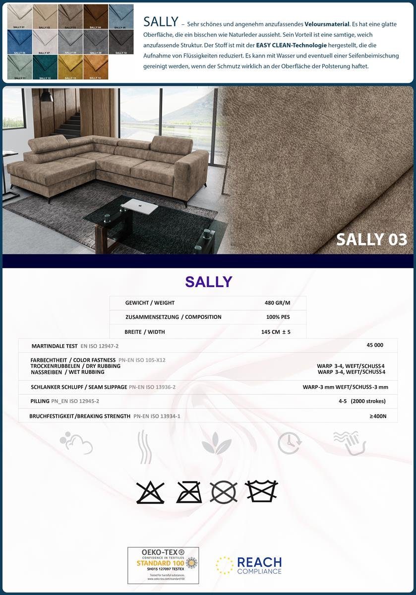 Sorento verstellbare mit Kopfstützen, Schlafecke, Eckcouch Schlaffunktion, Beautysofa große U, Bettkasten, Eckcouch XXL mit 03) Metallbeine Cappucino (sally Metallbeine, mit große Ecksofa