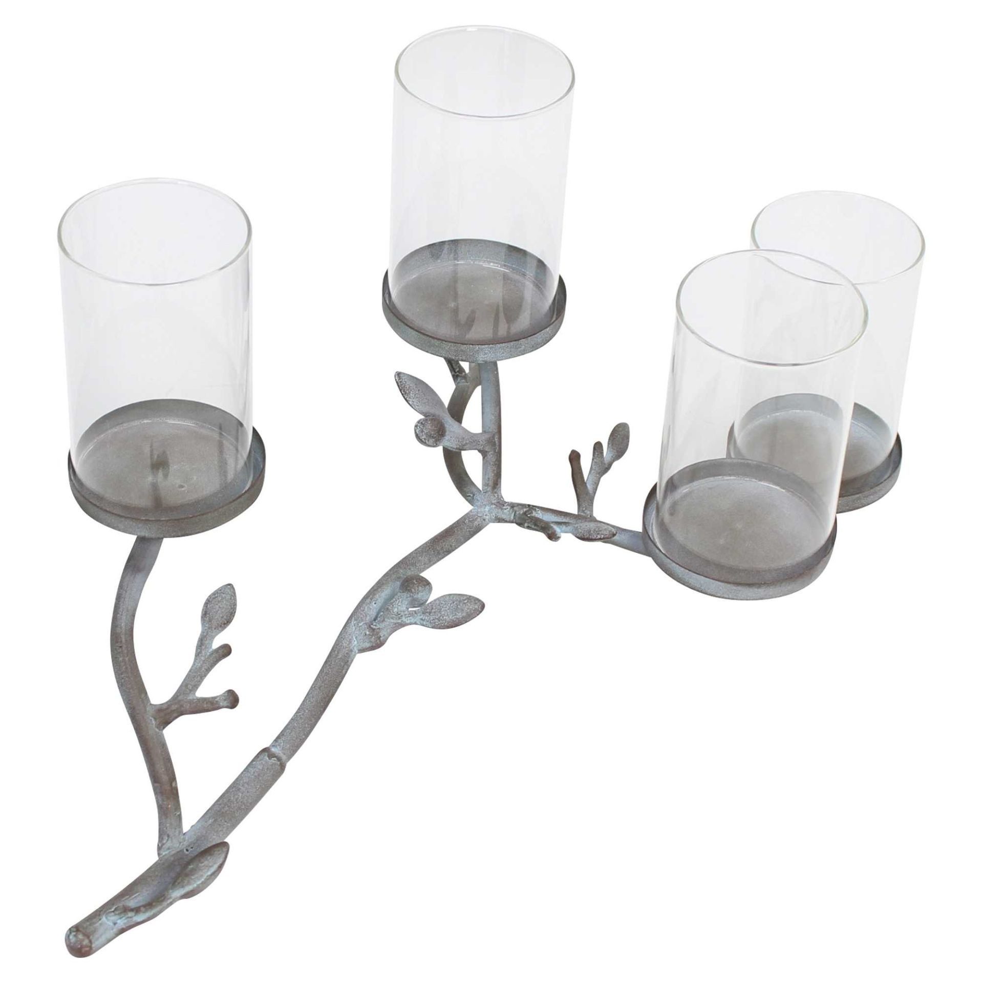 Dekoleidenschaft Tischkerzenhalter "Zweig" aus Metall, 4 Windlichtgläser, filigraner Kerzenständer, Kerzenhalter Windlicht Kerzenleuchter in Antik Optik für Stumpenkerzen