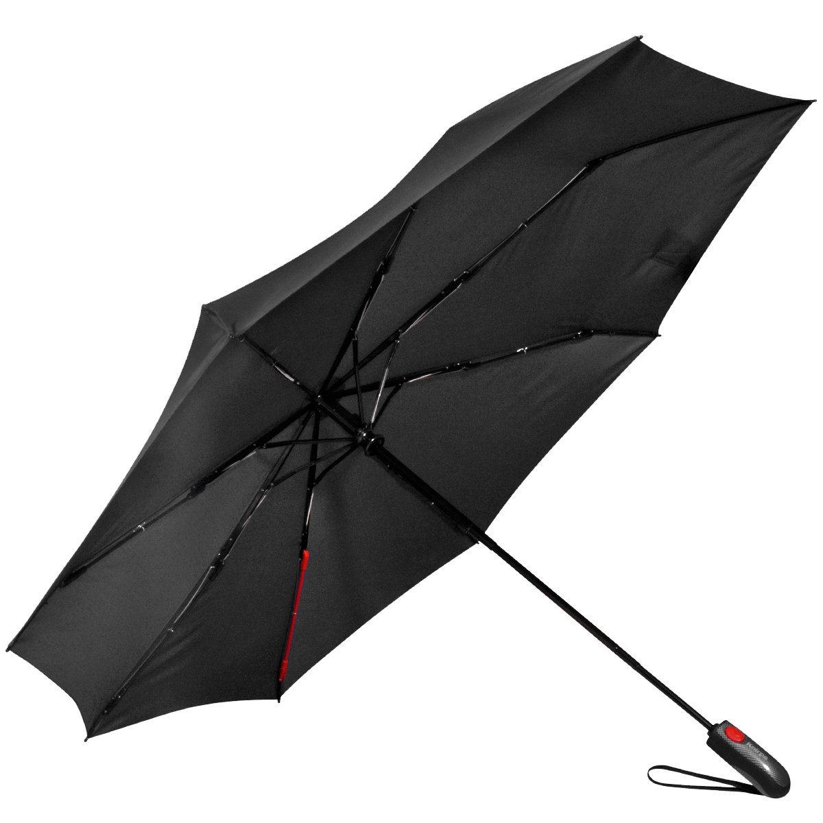 Knirps® Taschenregenschirm großer asymmetrischer Schirm für Damen und Herren, mit Auf-Zu-Automatik, uni mit einer roten Speiche