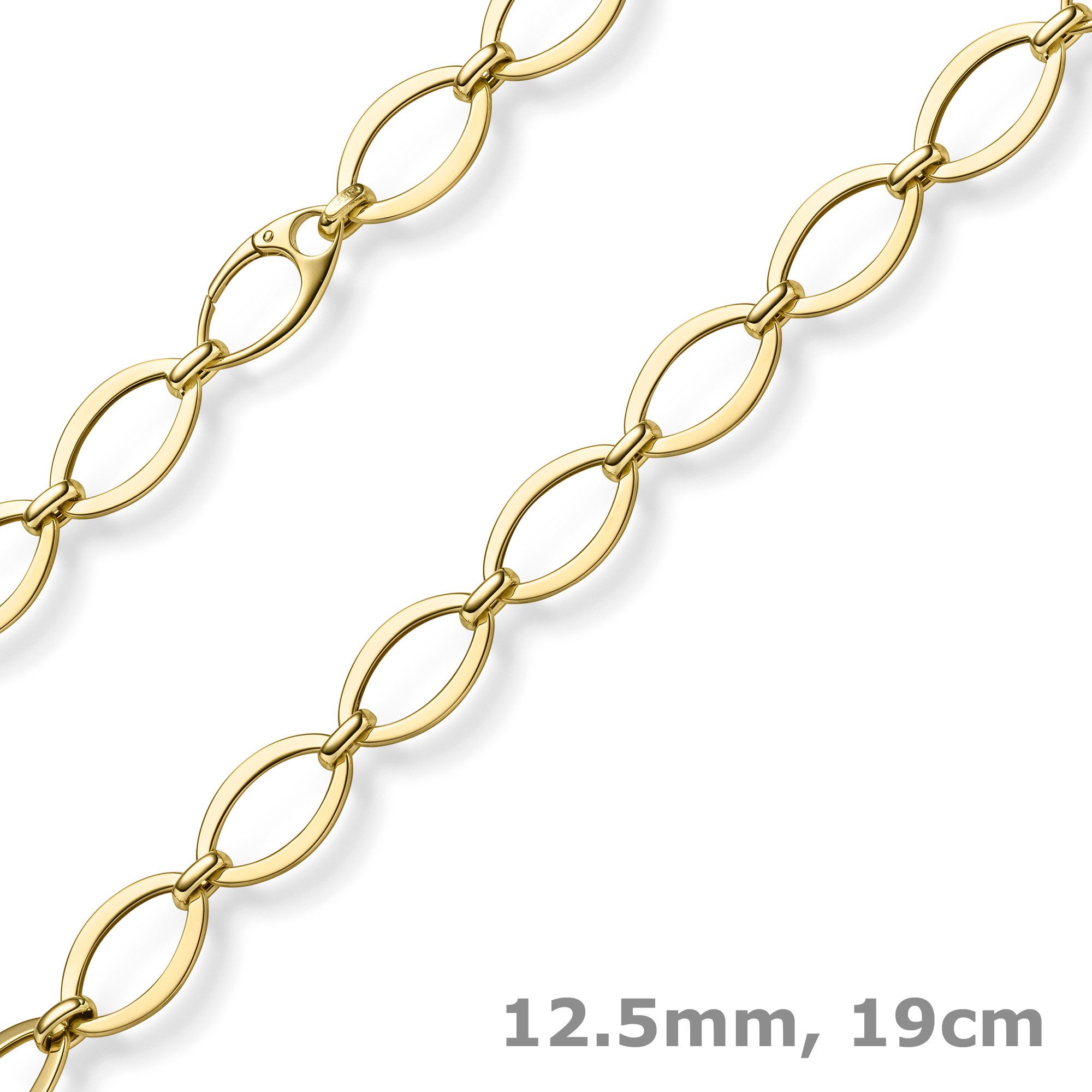 Schmuck Krone Goldarmband 12,5mm Armband mit ovalen Kettengliedern 585 Gelbgold 19cm, Gold 585