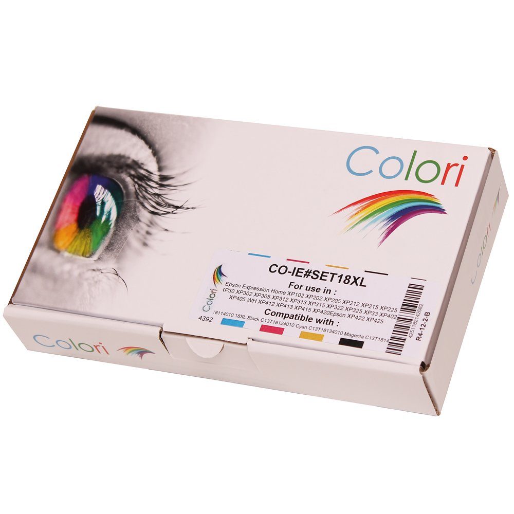 Colori Tintenpatrone (Kompatibles Set 4x Druckerpatrone für Epson 18XL XP102 XP202 XP205)