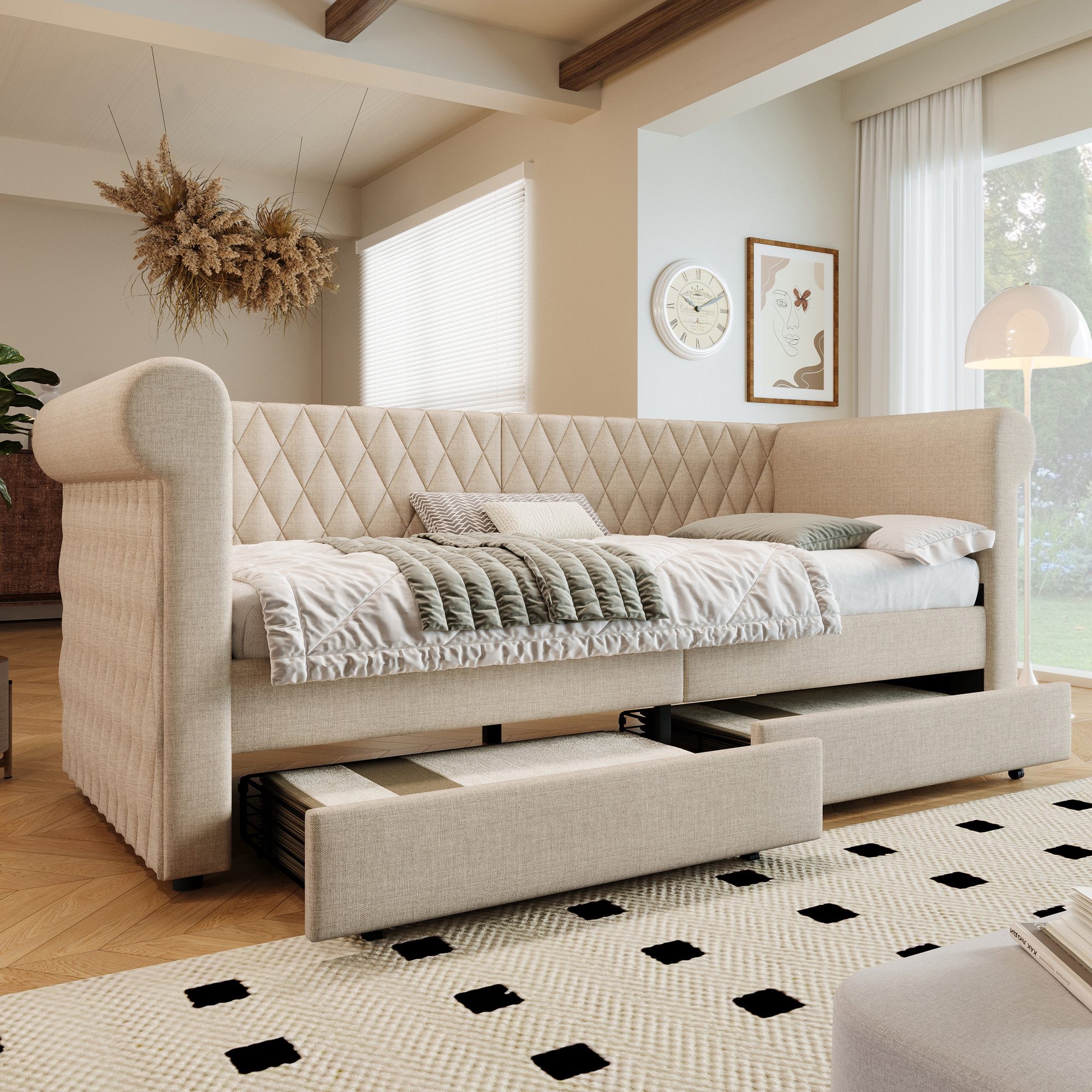 Flieks Daybett, Polsterbett Schlafsofa Tagesbett Kinderbett 90x200cm mit 2 günstig online kaufen