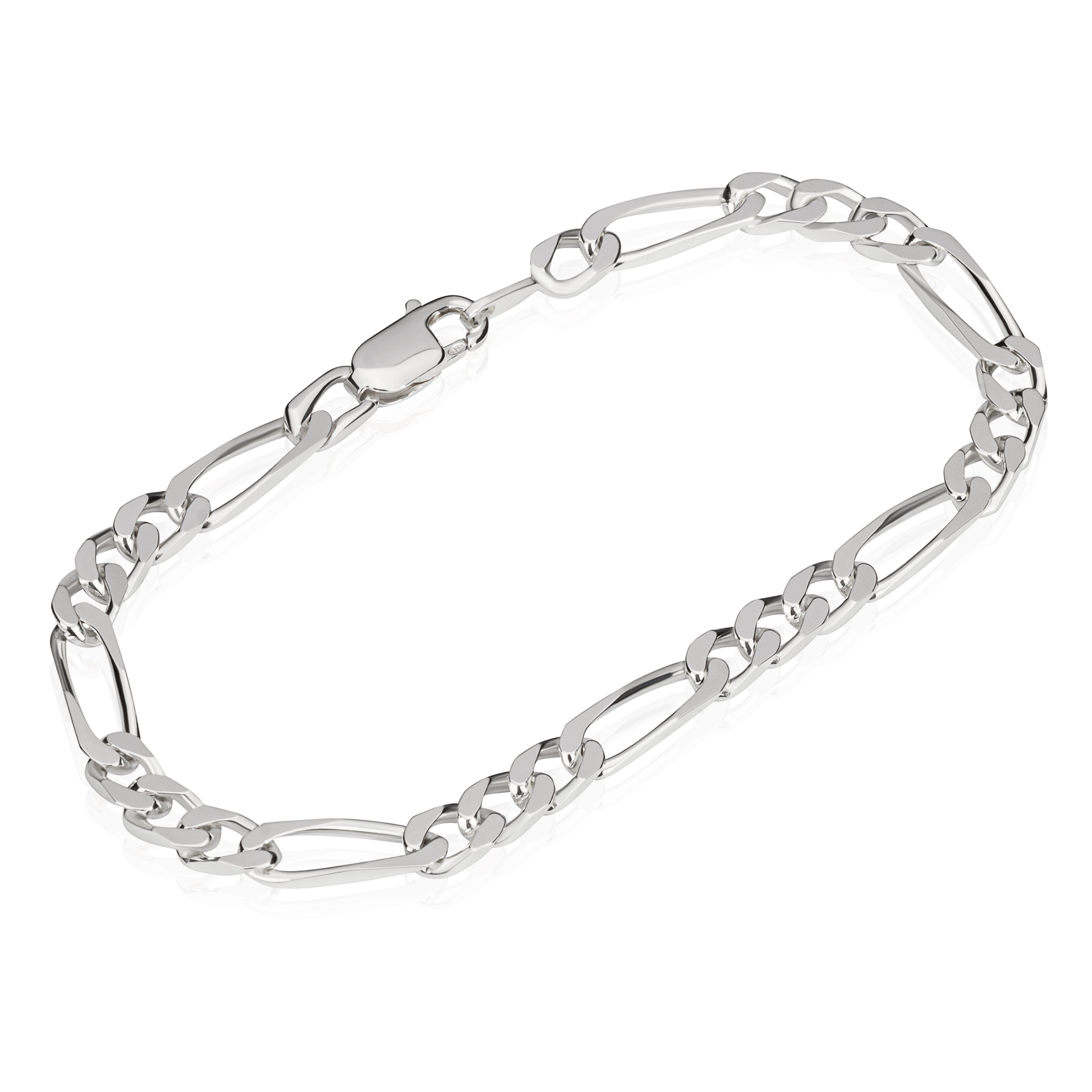 NKlaus Silberarmband 21cm 925 Echt Sterling Silber Kette Figaro Damen Herren Armband 5,1mm