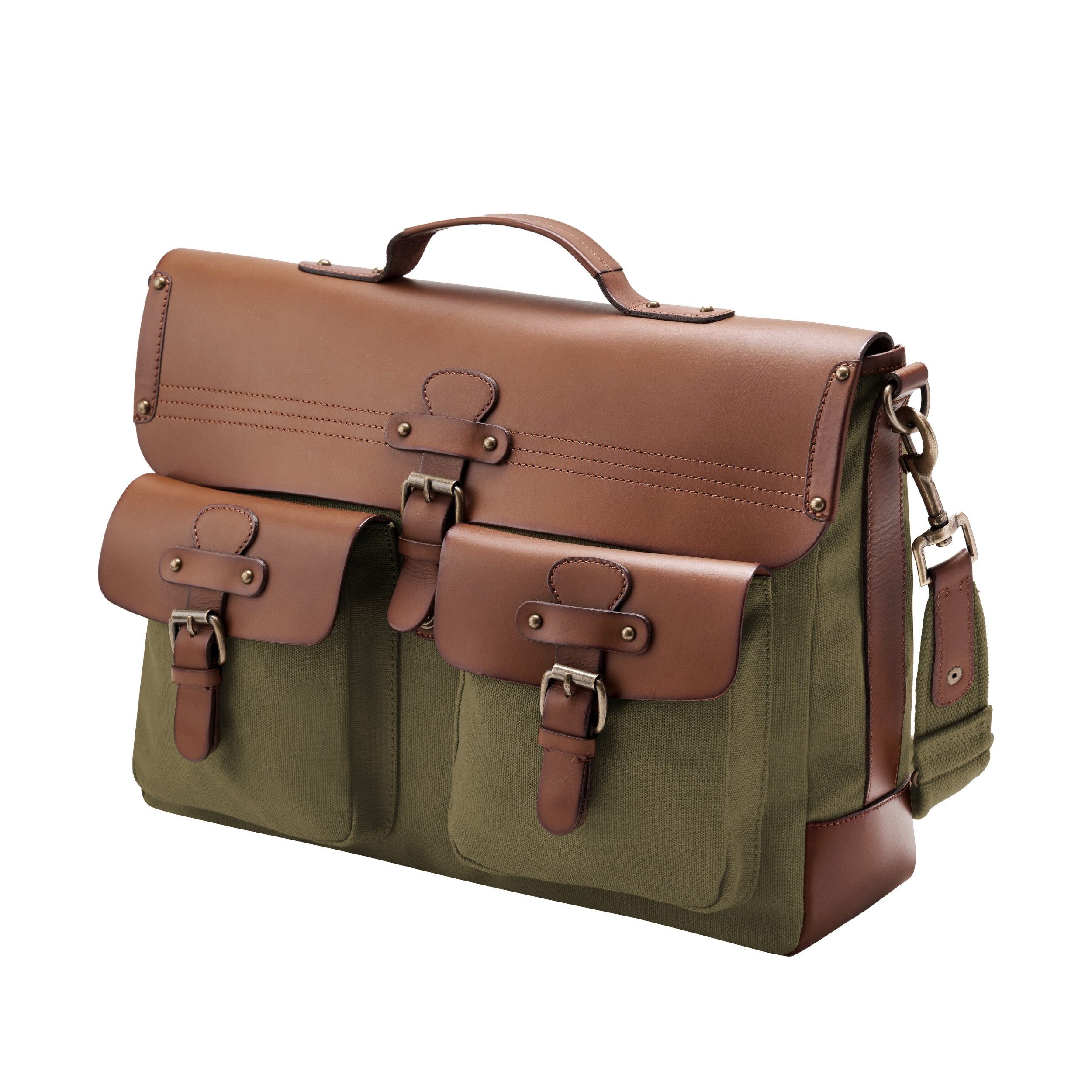 DRAKENSBERG Umhängetasche Aktentasche »Milo« Grün, Herren Schultertasche mit 15" Laptopfach aus wasserabweisendem Canvas