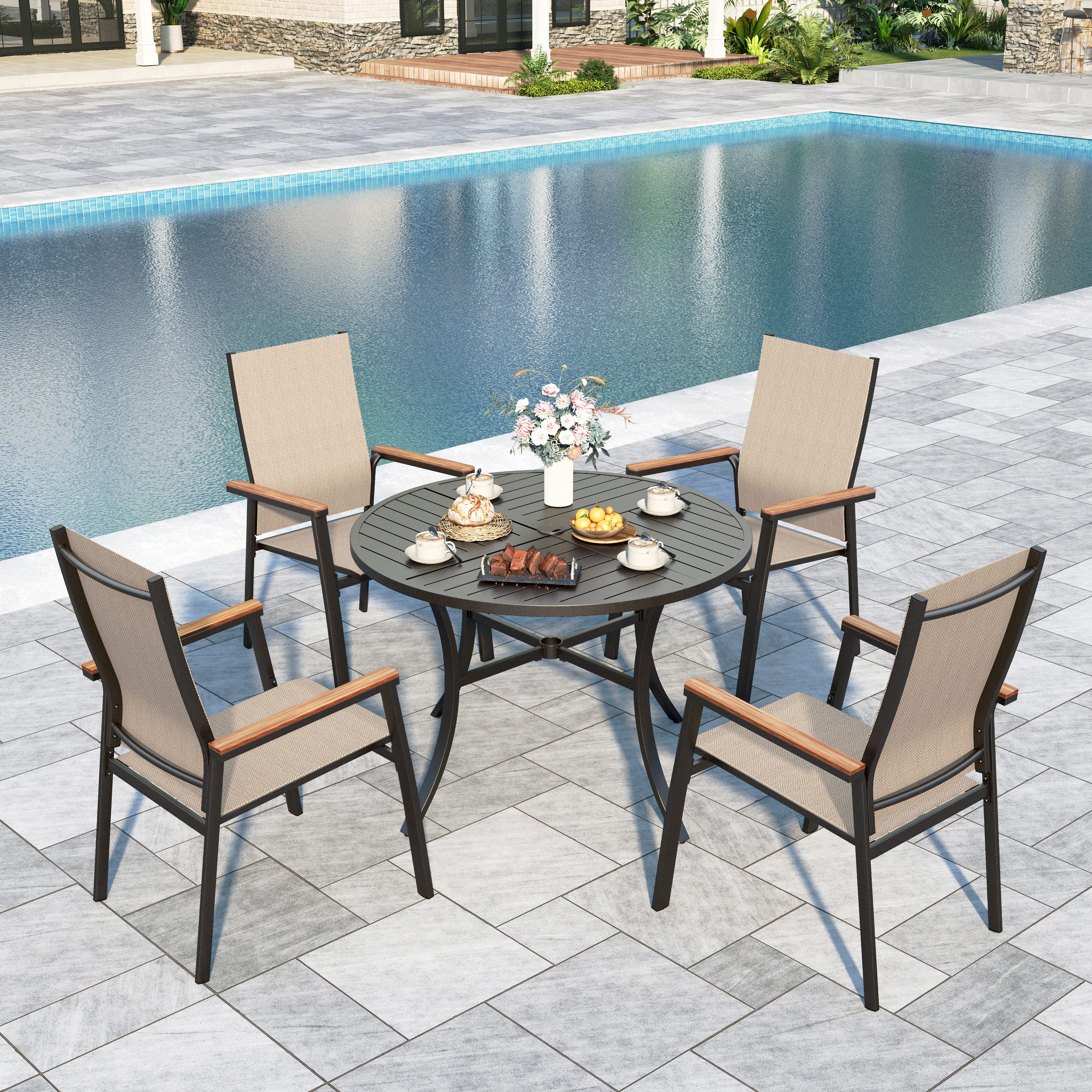 PHI VILLA Garten-Essgruppe, (Gartenmöbel Set Outdoor Balkon Esstisch)