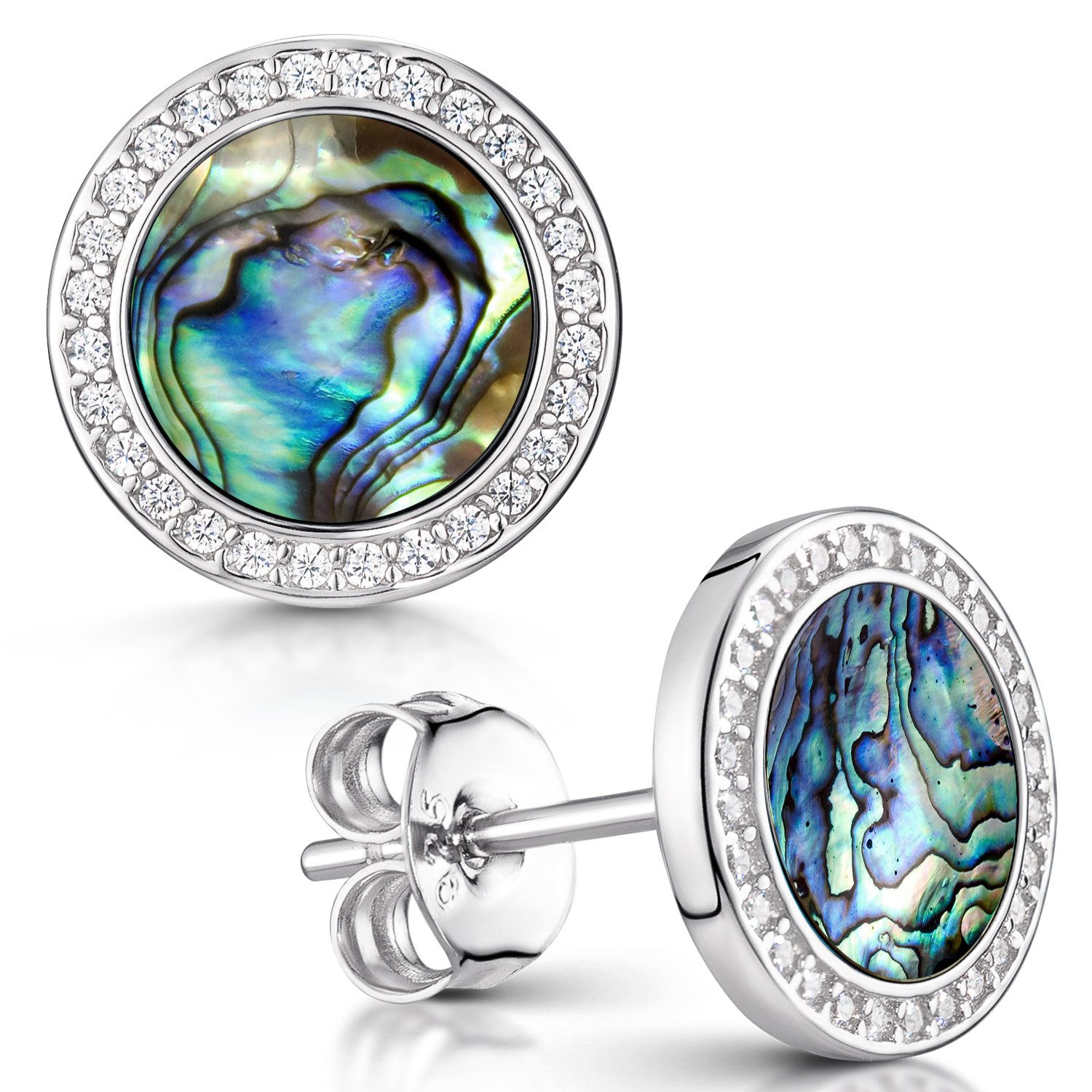 Materia Paar Ohrstecker Damen Perlmutt Abalone grün Zirkonia SO-394, 925 Sterling Silber, rhodiniert