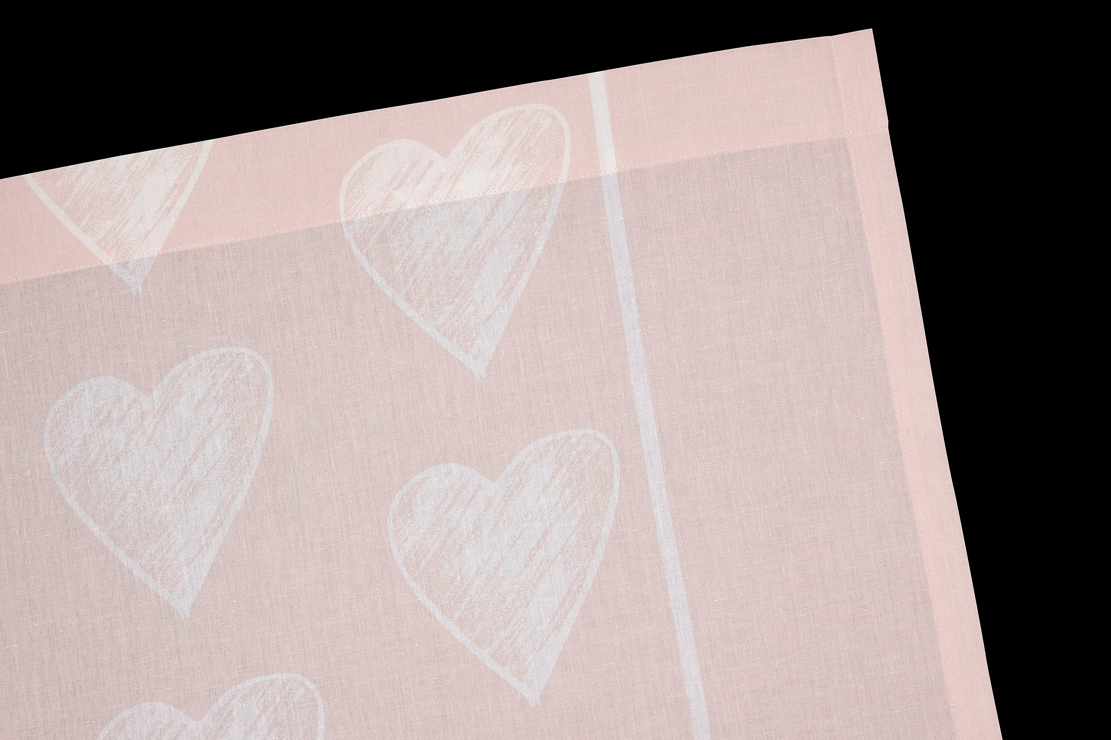Gardine Love, Lüttenhütt, Stangendurchzug halbtransparent, (1 Herz verschiedene Polyester, Kindergardine, rosé halbtransparent, nachhaltige Größen, St)