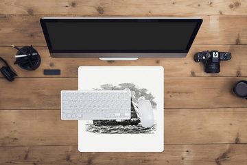 MuchoWow Gaming Mauspad Jahrgang - Boot - Segeln (1-St), Mousepad mit Rutschfester Unterseite, Gaming, 40x40 cm, XXL, Großes