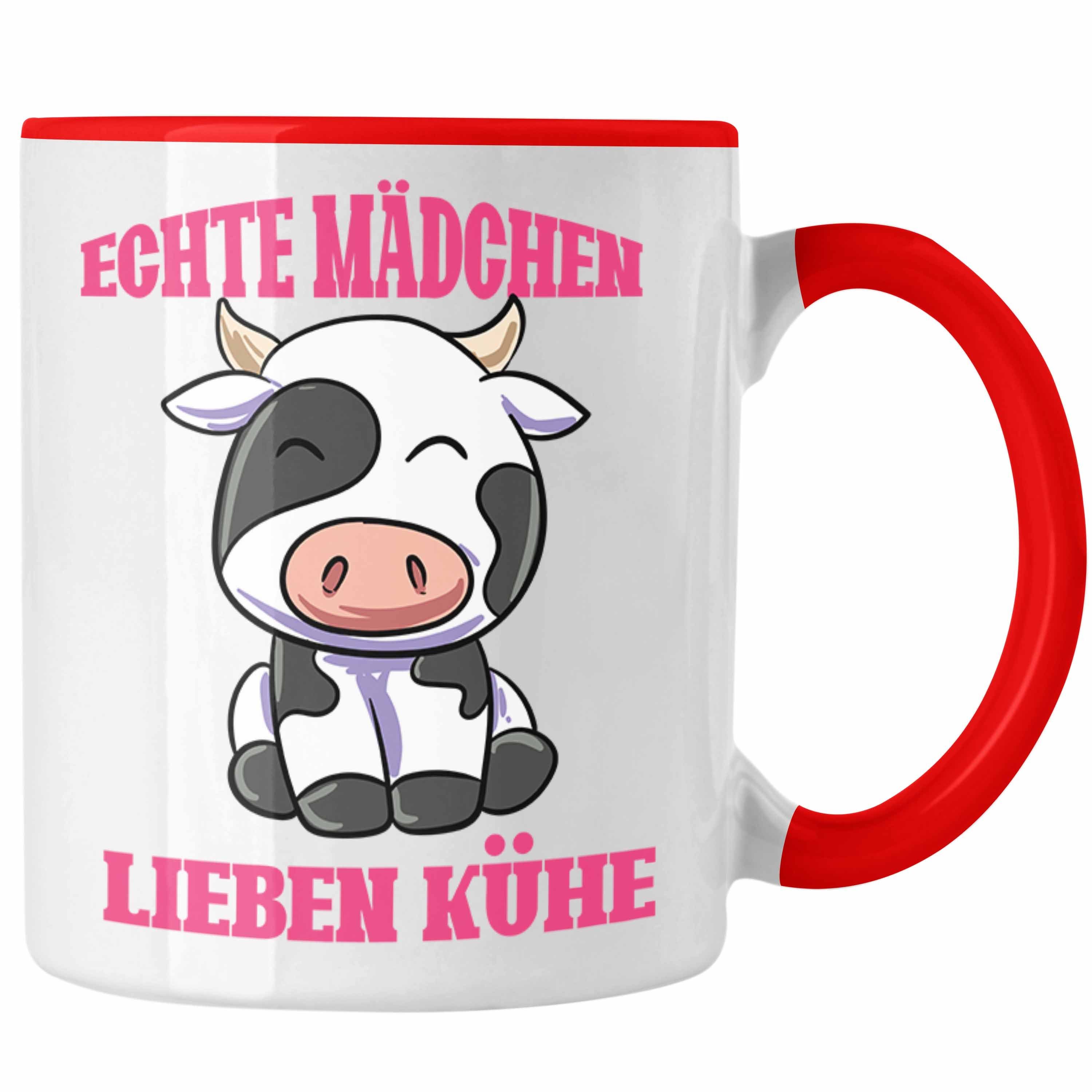 Trendation Tasse Kuh Tasse Geschenk Echte Mädchen Lieben Kühe Landwirtin Bäuerin Gesch Rot
