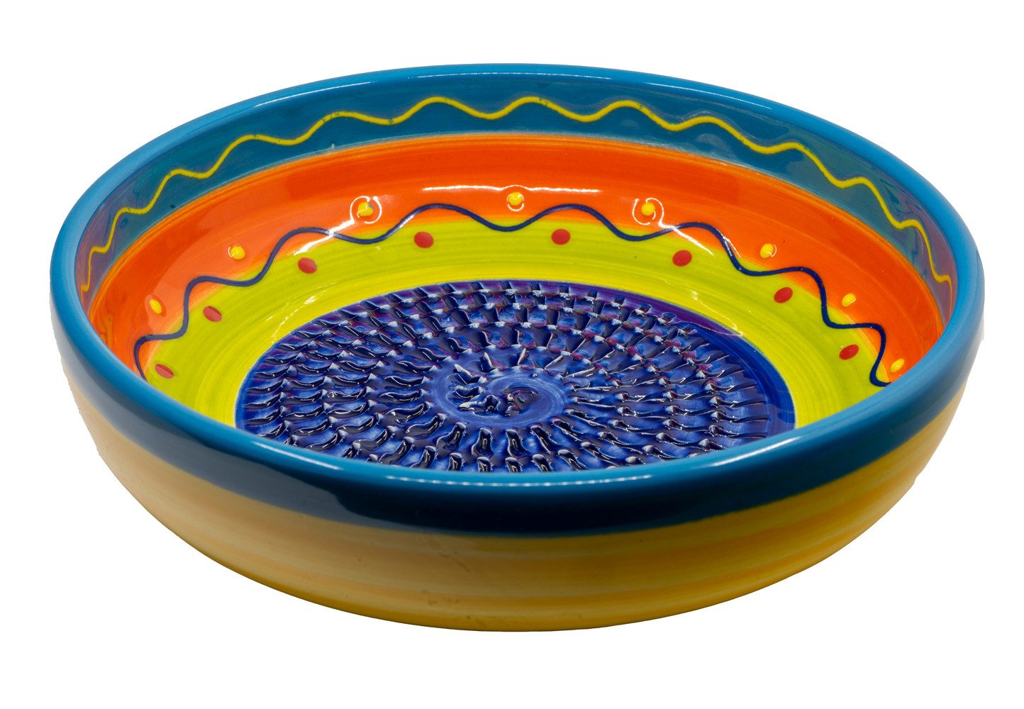 Kaladia Multireibe Kleine Reibeschüssel in Blau/Oran./Grün, Keramik, handbemalte Küchenreibe - Made in Spain