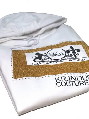 KR-Industries Hoodie Hoodie White Designer-Hoodie, mit Strass, Gold, exklusiver Style
