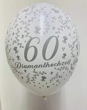 Luftballonwelt Luftballon 10 St. Dekoration Ballons Diamanthochzeit 60 Hochzeitstag weiß - 30 cm, Naturlatex