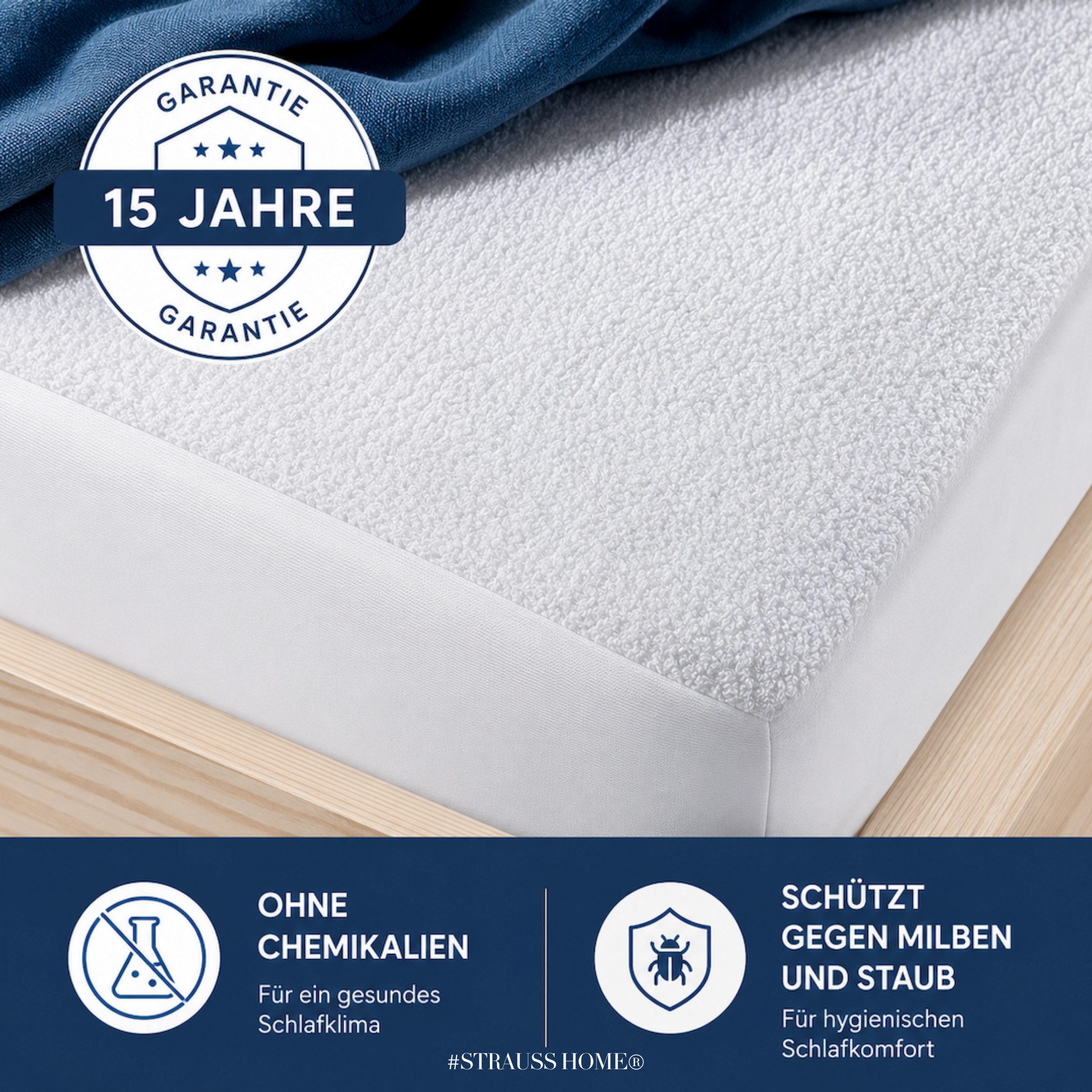Matratzenschutzbezug Matratzenauflage mit Rundum Gummizug - Wasserdicht – Atmungsaktiv Strauss Home, – Nässeschutz, Inkontinenzunterlage Waschbar, Anti Milben – Bild 3 von 5