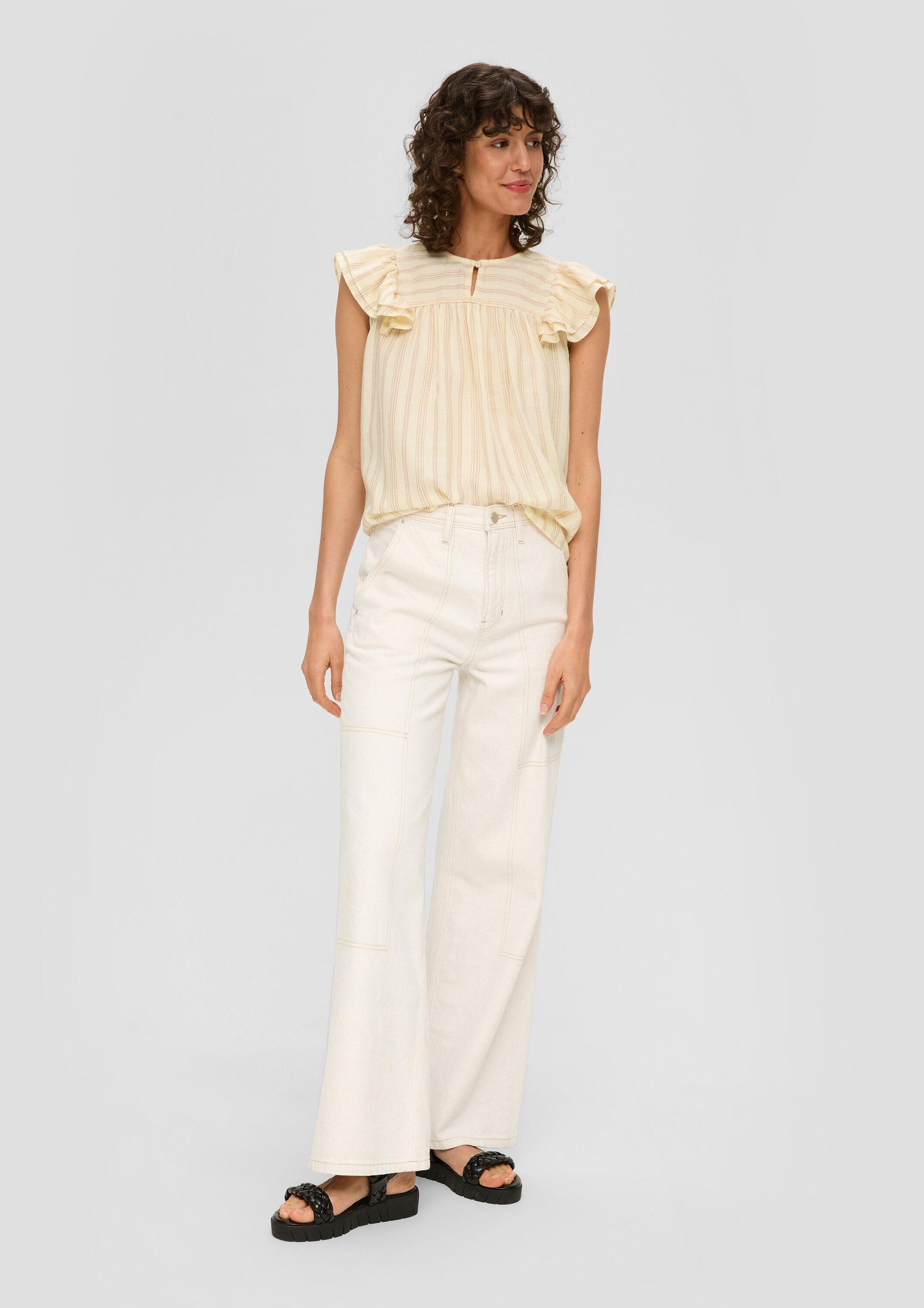 s.Oliver Blusentop Bluse Gemusterte Bluse im Relaxed Fit mit Rüschen-Details