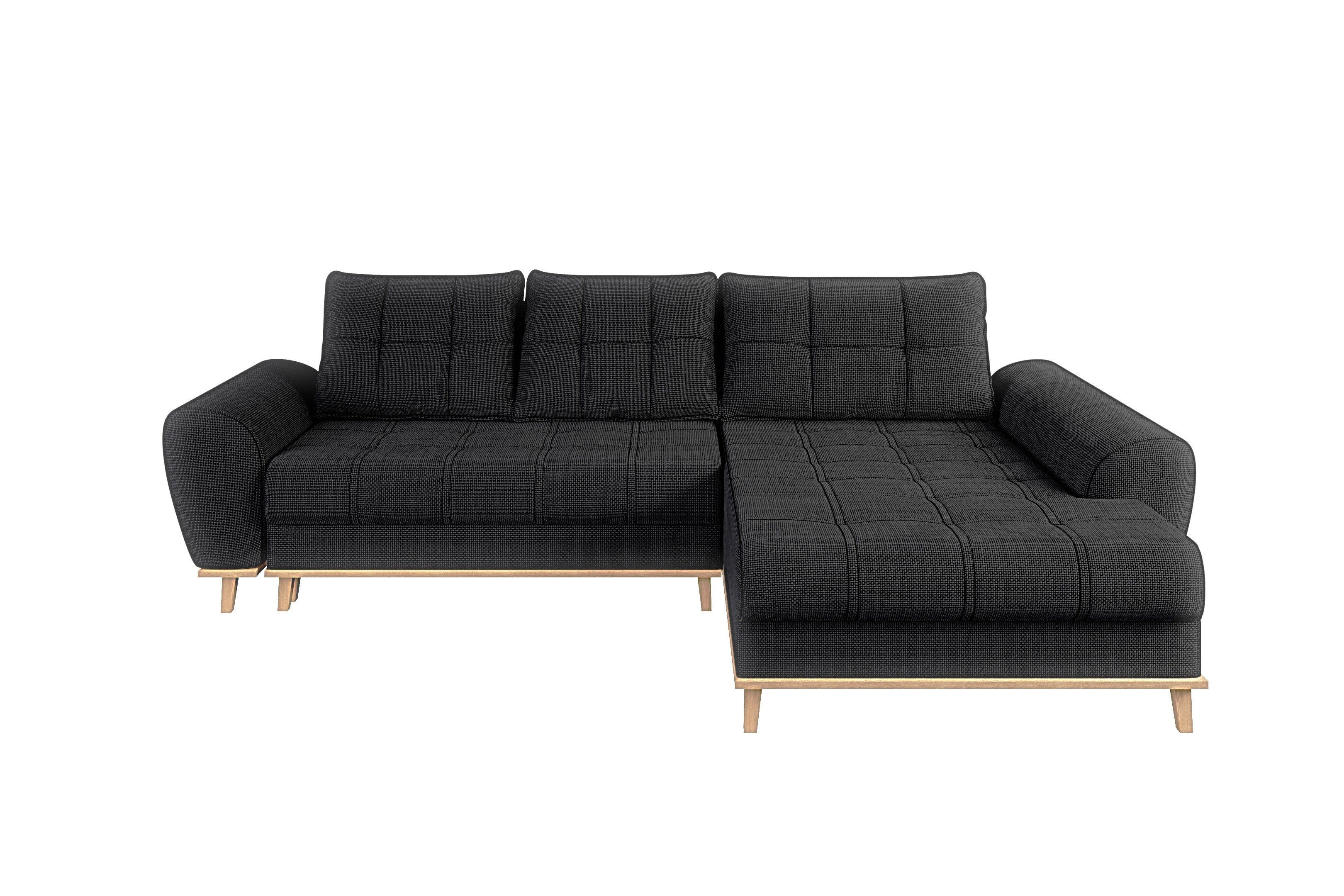 luma-home Ecksofa 21011, im Scandi-Stil mit Schlaffunktion und Bettkasten, Wellenunterfederung, B268/T175/H86 cm, Ottomane rechts, weicher Bouclé Chenille Stoff in Anthrazit