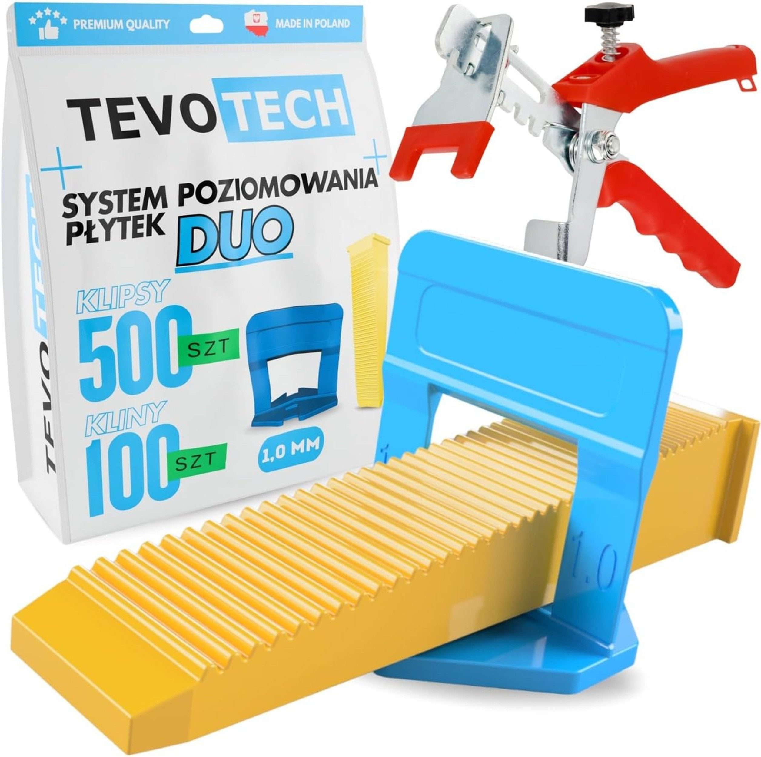 Tevo Tech Nivelliersystem DUO Fliesen-Ausgleichsystem Set Klips + Keile + Zange