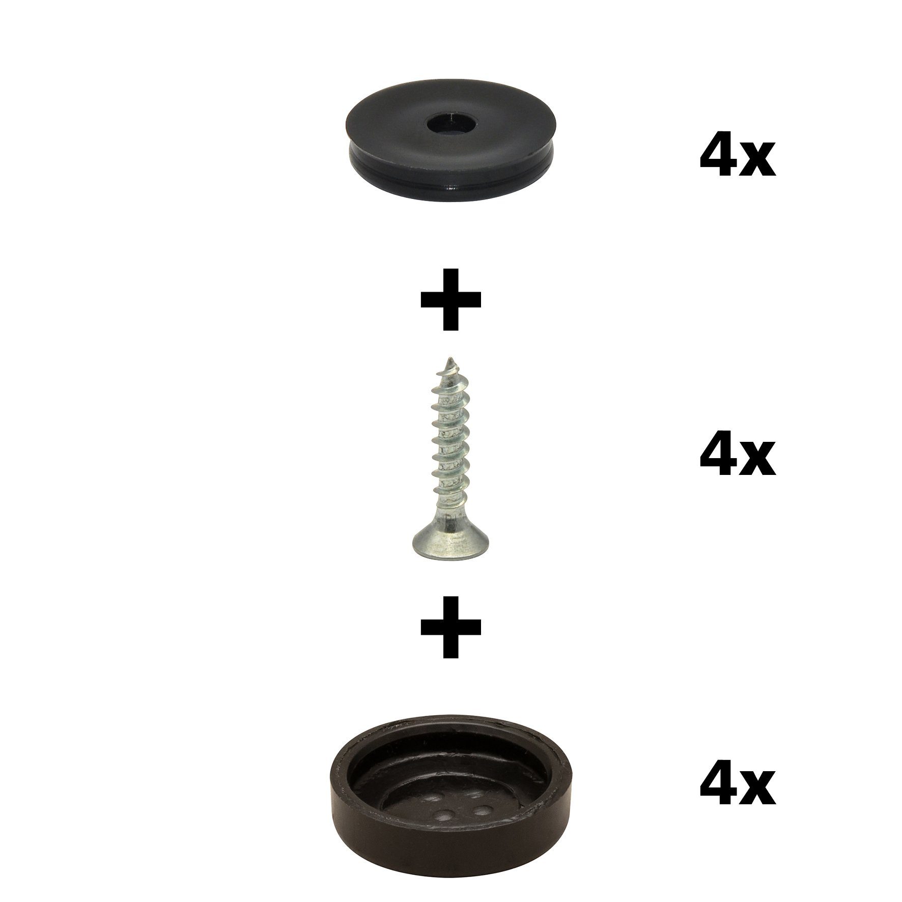 WAGNER design yourself Klick-Gleiter QuickClick® Möbelgleiter, Stuhlgleiter, Kunststoffgleiter, I 4er-Set zum Anschrauben I 4x Basis + Schraube + Gleiteinsatz austauschbar - Kunststoff BLACK - Durchmesser Ø 17, 20, 25, 30, 40, 50 mm - Made in DE
