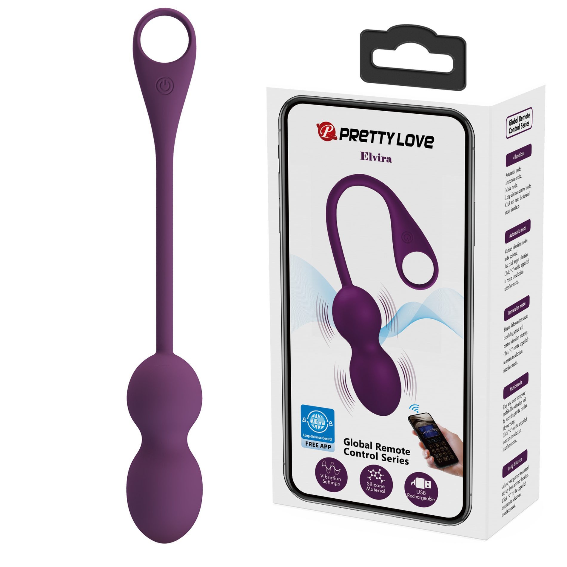Pretty Love Beckenbodentrainer Elvira Beckenbodentraining Kugel App-Steuerung Beckenbodenkugel, Packung, 1-tlg., Inkl. USB-Kabel und kostenlose App, Kräftigung der Becken- und Unterleibsmuskulatur