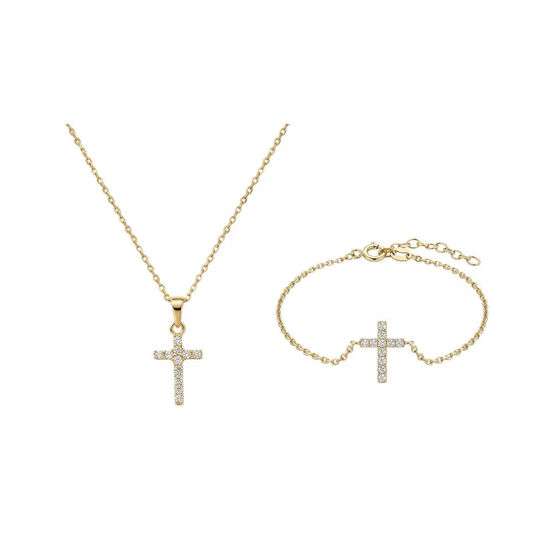 Suzan Gold Schmuckset Suzan Gold® 375 Echtgold Schmuckset Damen Halskette Armband Kreuz