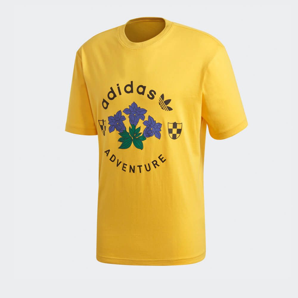 Adidas shirt gold logo hot sale