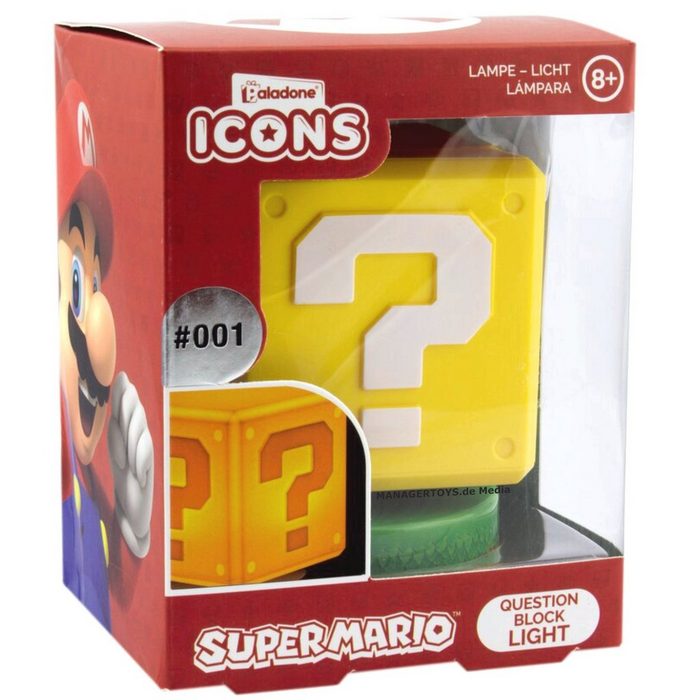 Nintendo Nachttischlampe Super Mario ? Fragezeichen Question Block Leuchte Lampe 9 cm